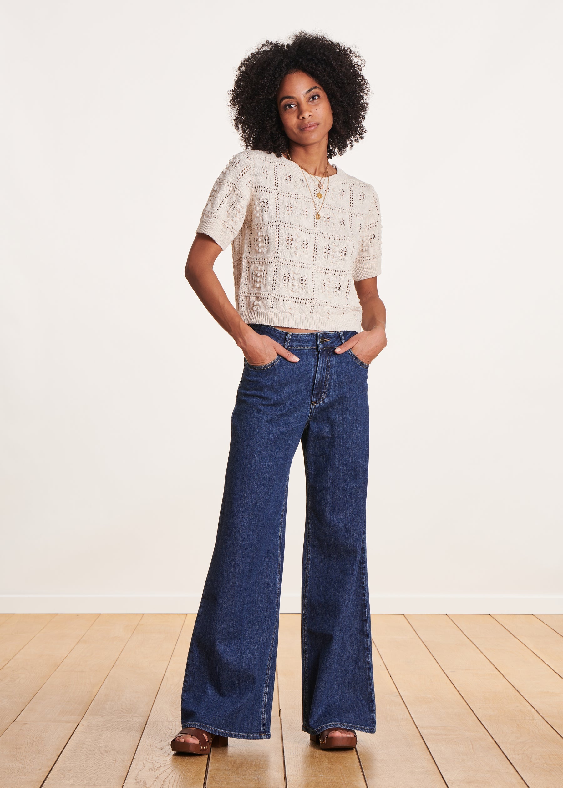 Jean large taille haute en coton biologique