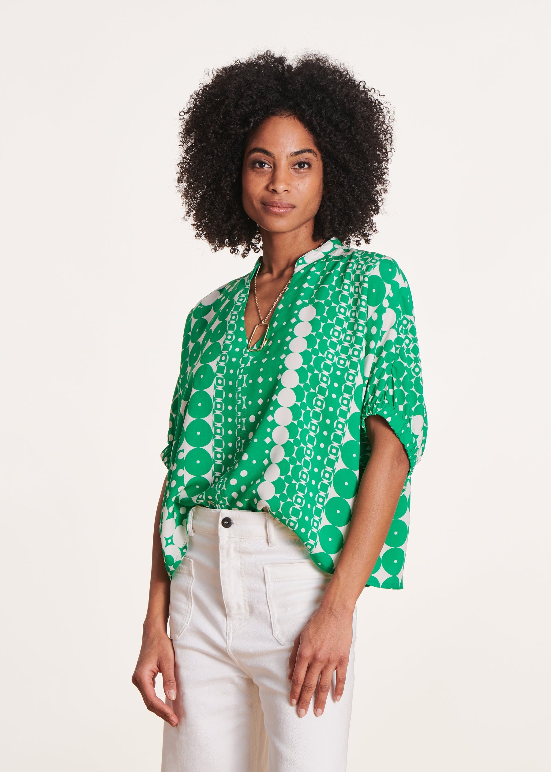 Top vert court imprimé à manches courtes