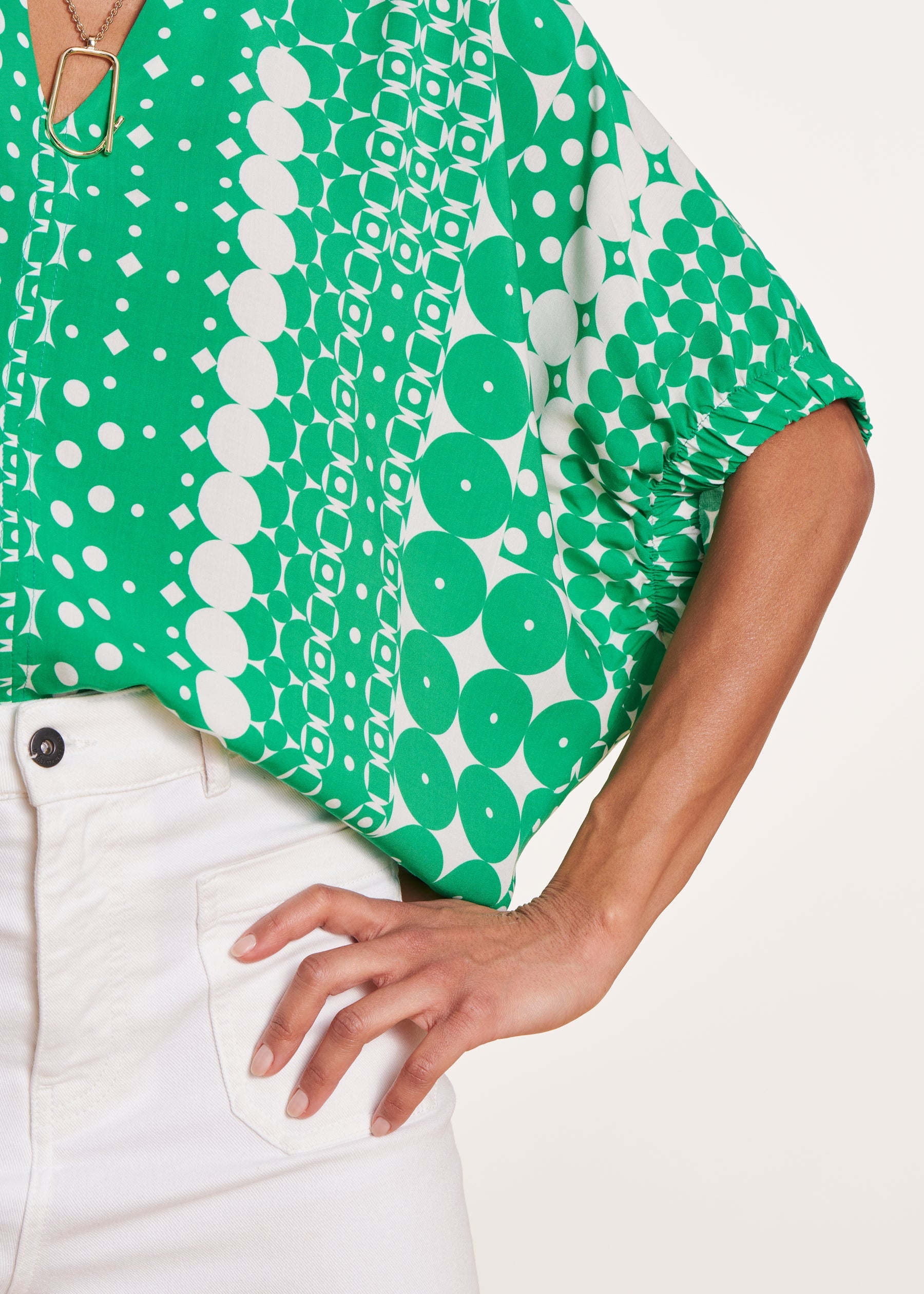 Top vert court imprimé à manches courtes