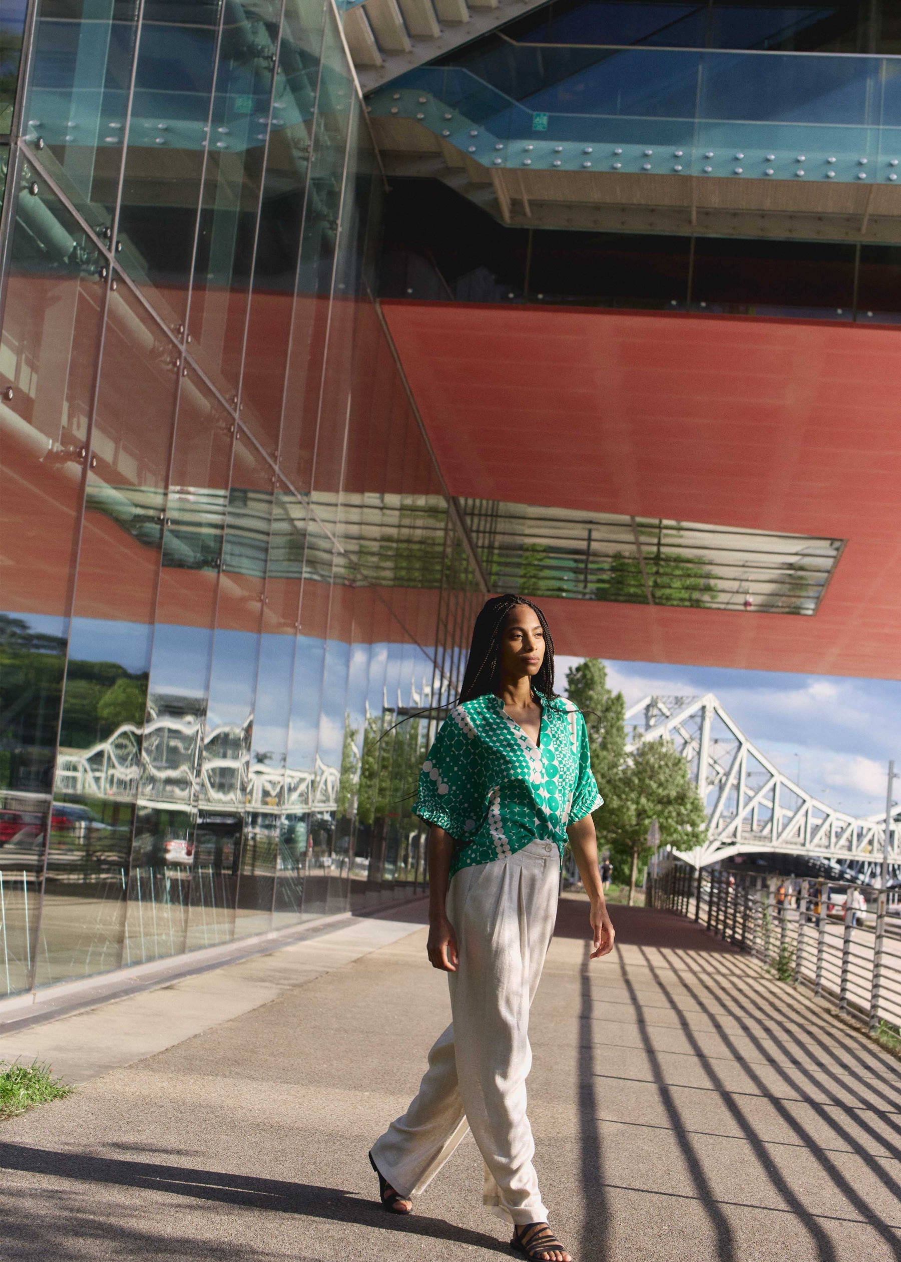 Top vert court imprimé à manches courtes