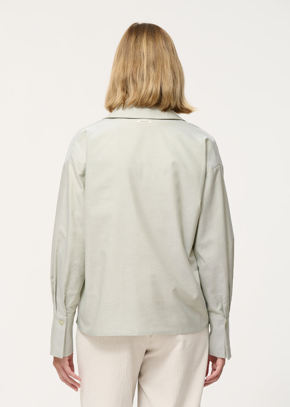 Chemise oversize verte en coton à poignets retournables - VERVEINE#couleur_VERVEINE