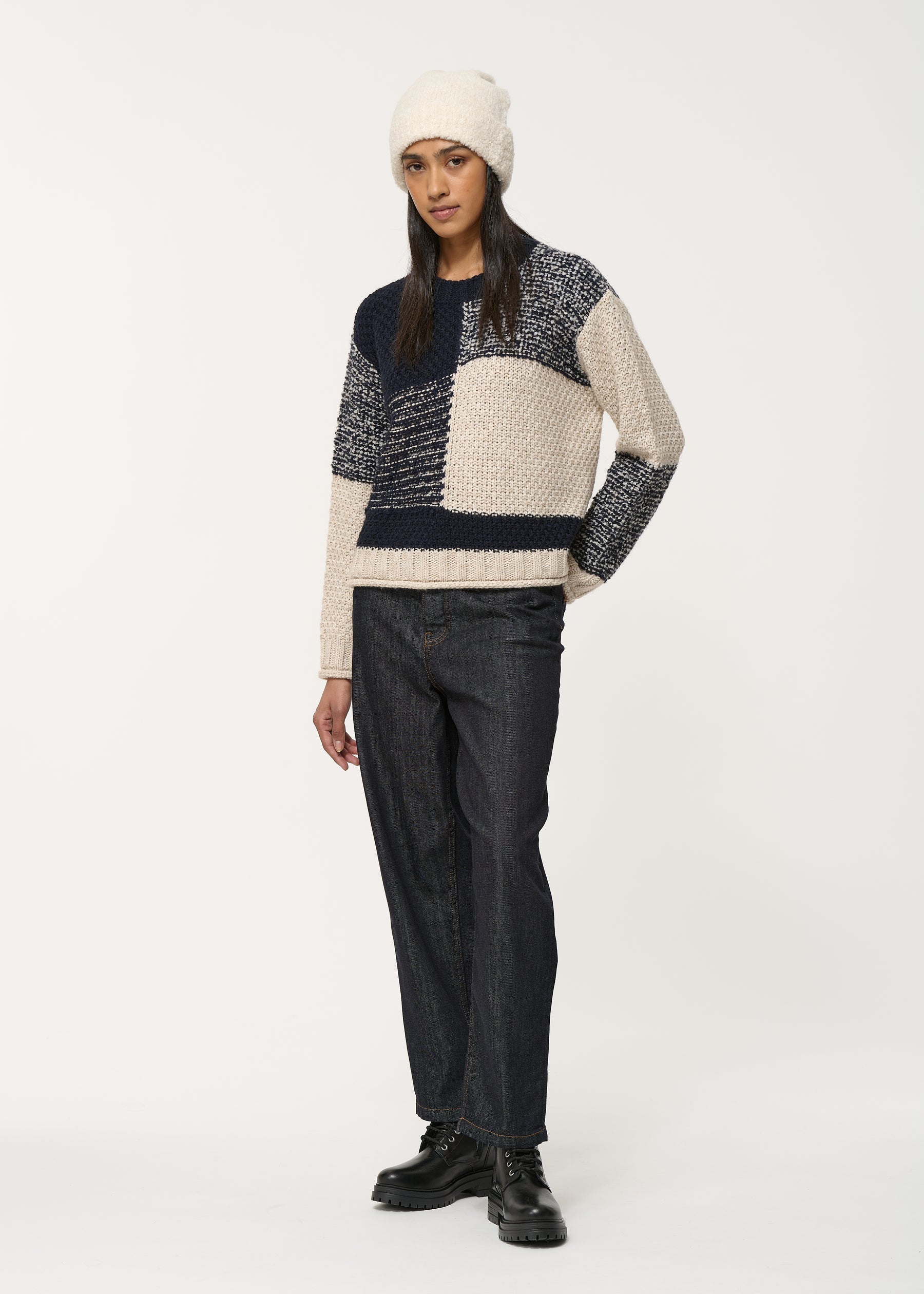 Pull bleu oversize motif graphique - MARINE#couleur_MARINE