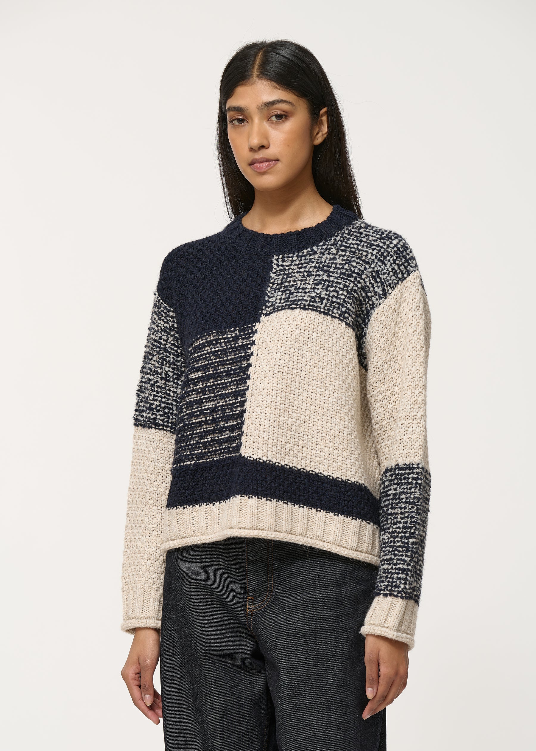 Pull bleu oversize motif graphique - MARINE#couleur_MARINE