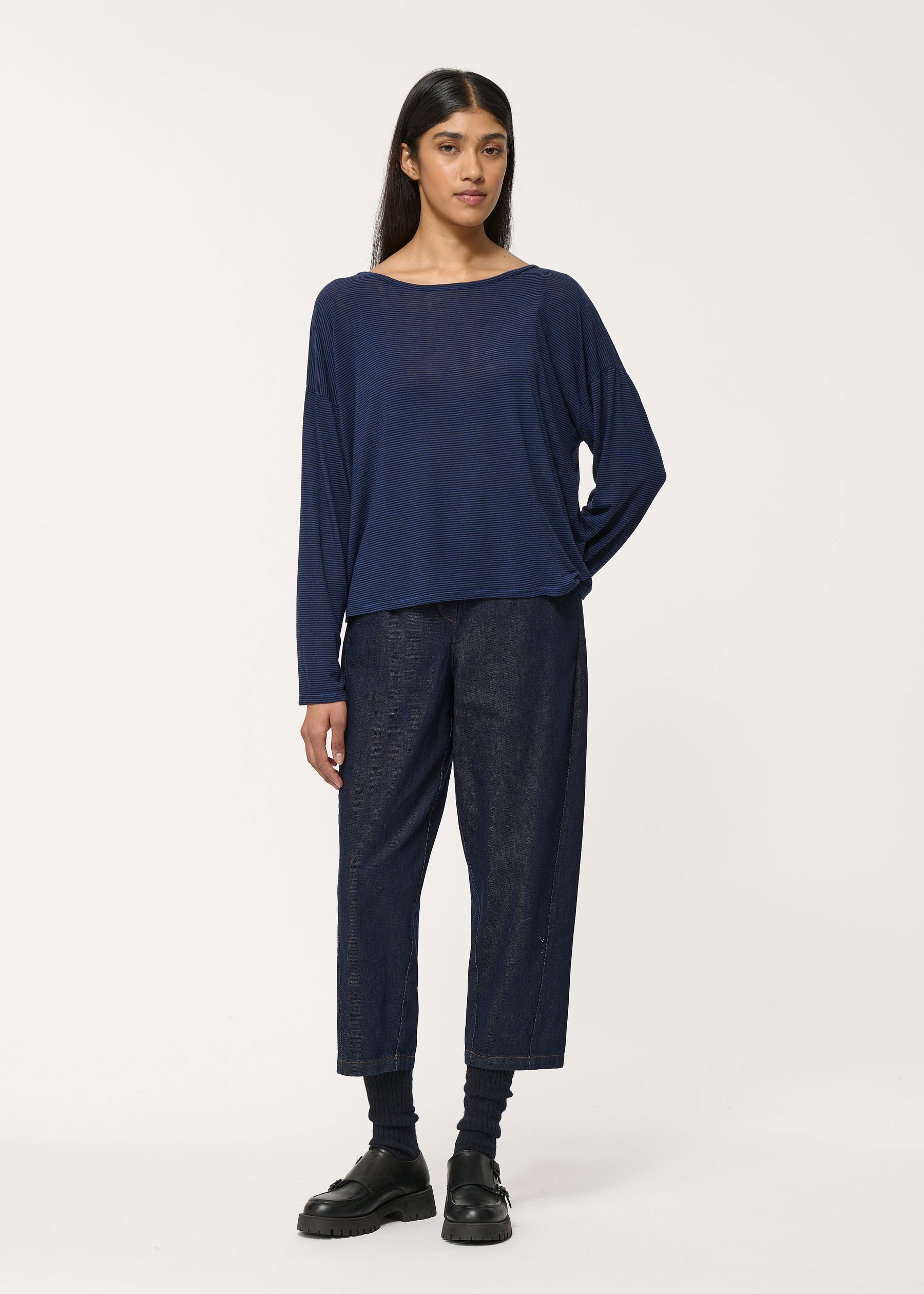 T-shirt bicolore à rayures manches longues - NOIR/OUTREMER#couleur_NOIR/OUTREMER