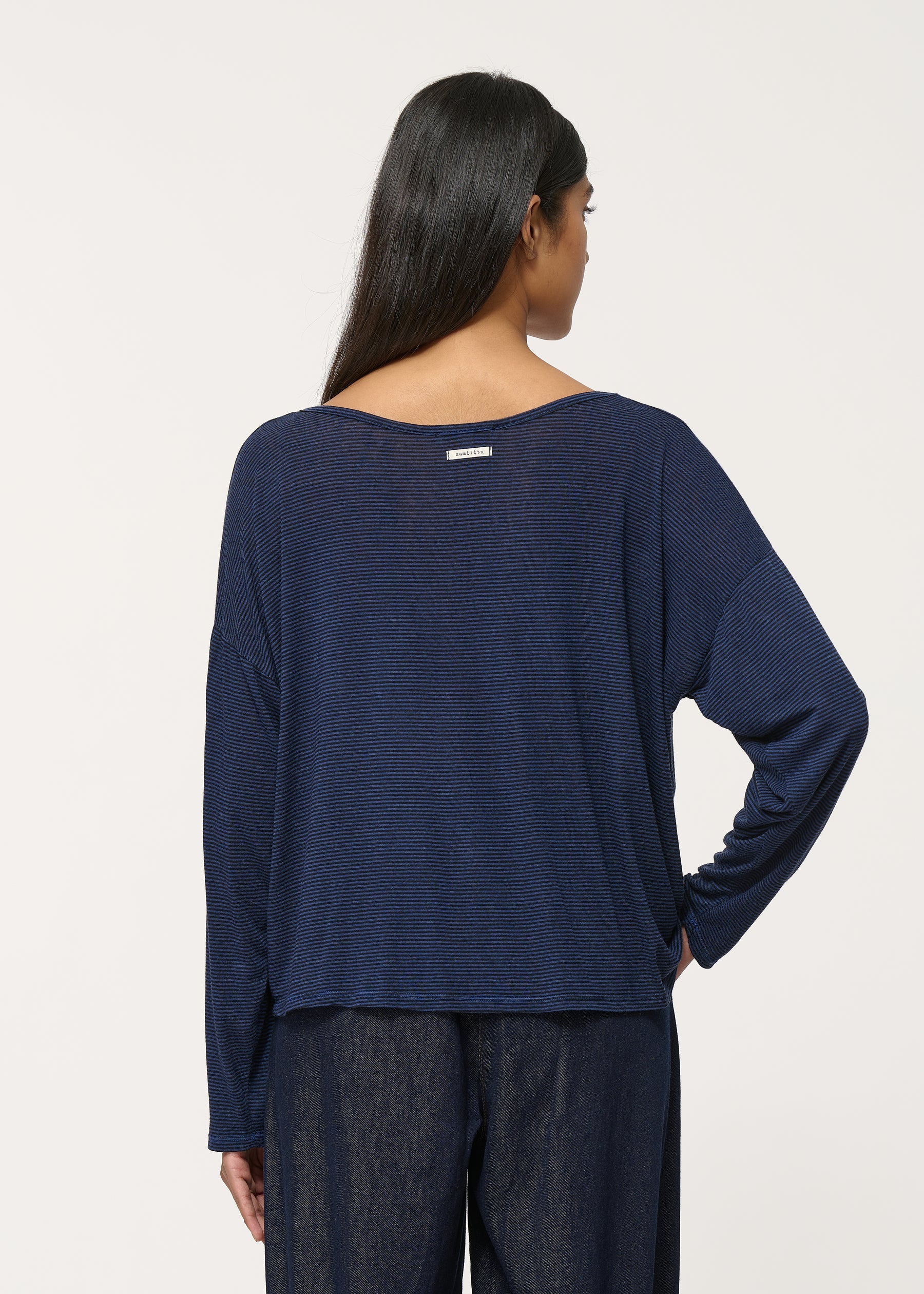 T-shirt bicolore à rayures manches longues - NOIR/OUTREMER#couleur_NOIR/OUTREMER