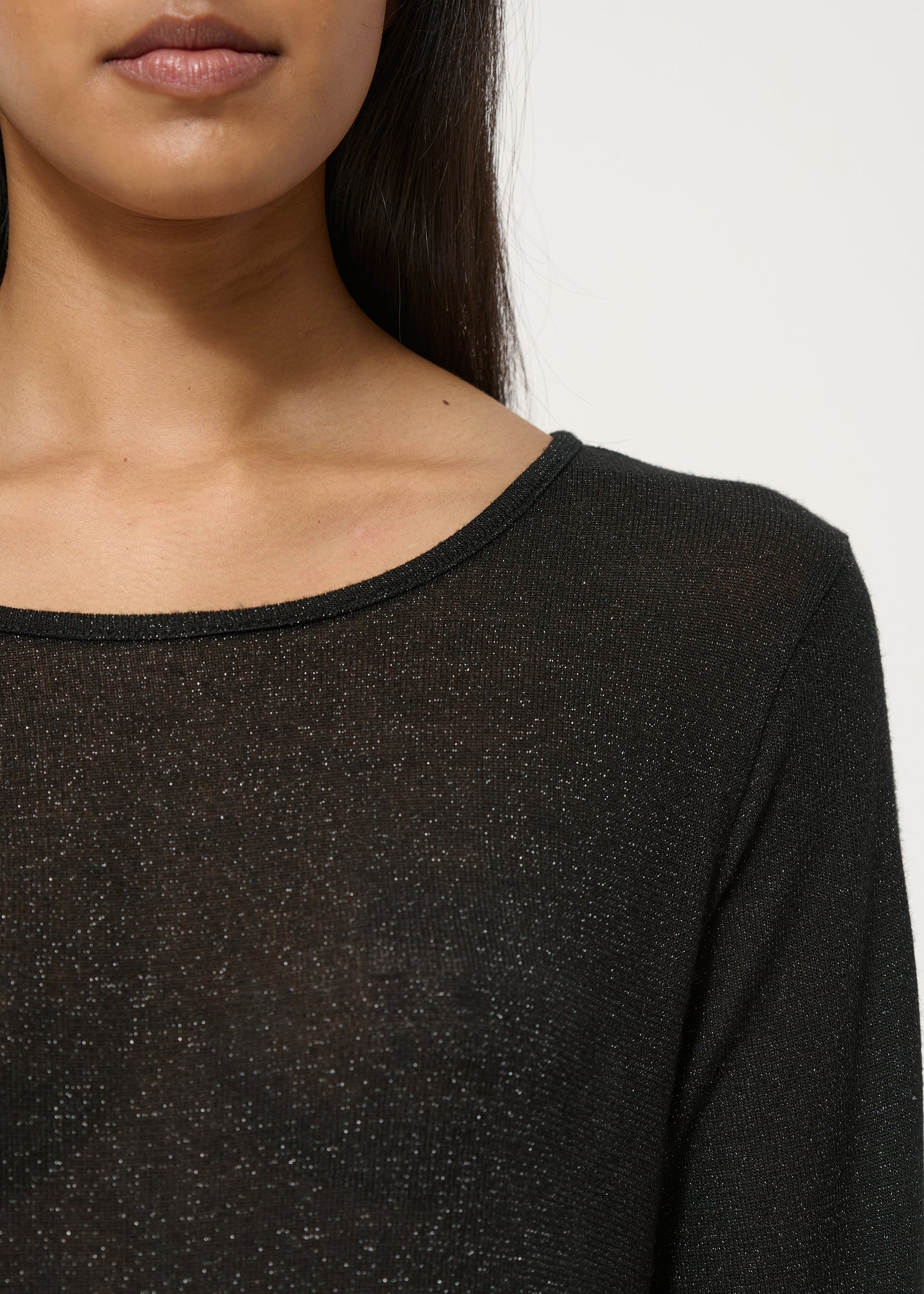 T-shirt noir en jersey irisé manches longues - NOIR#couleur_NOIR