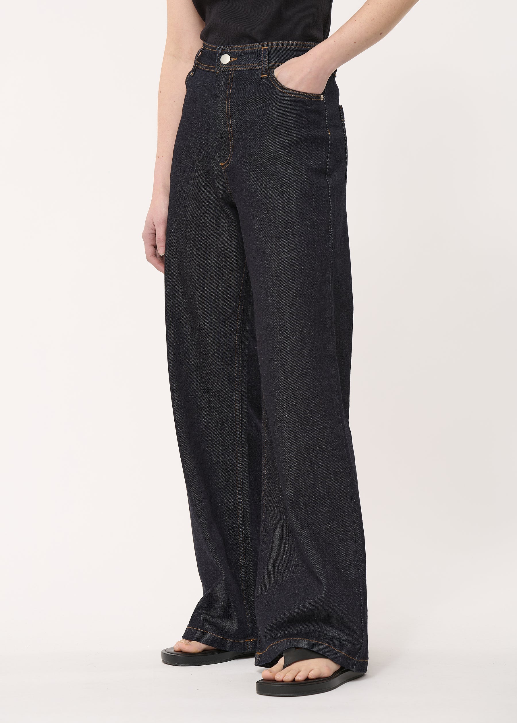 Jean flare taille haute brut en coton biologique - BRUT#couleur_BRUT