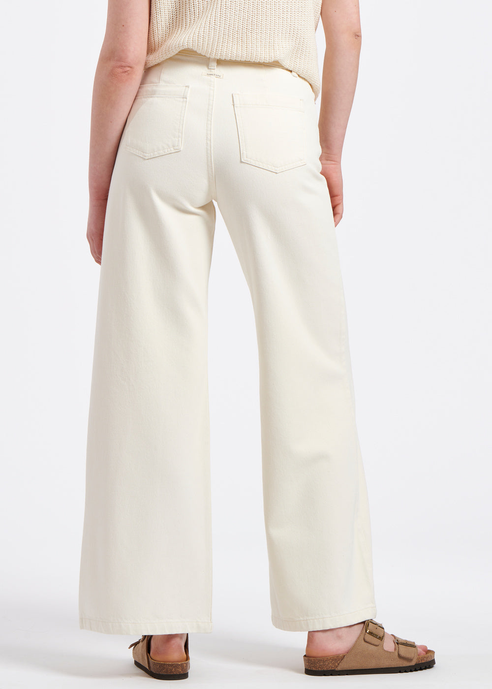 Pantalon flare écru en gabardine de coton - COQUILLAGE#couleur_COQUILLAGE