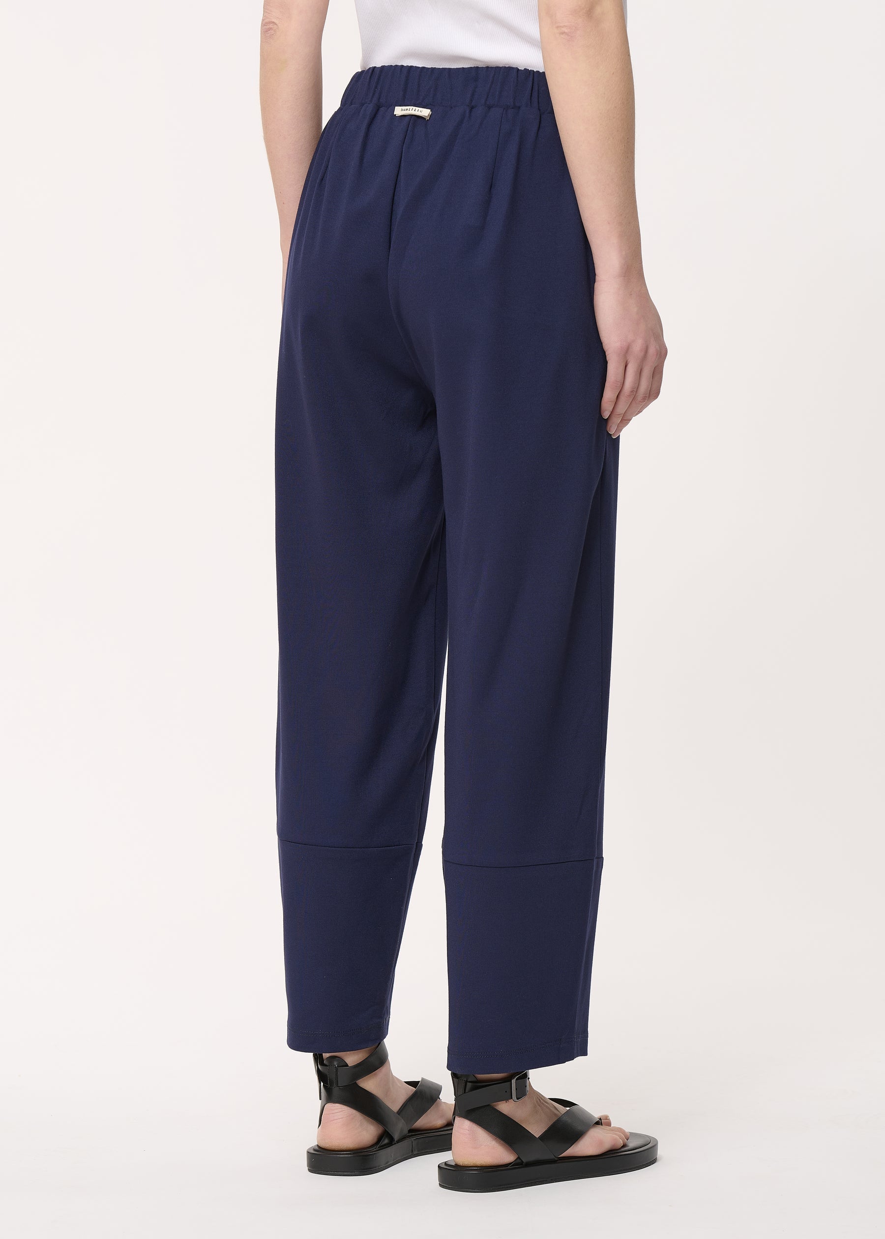 Pantalon bleu marine 7/8ème taille haute en jersey stretch - MARINE#couleur_MARINE