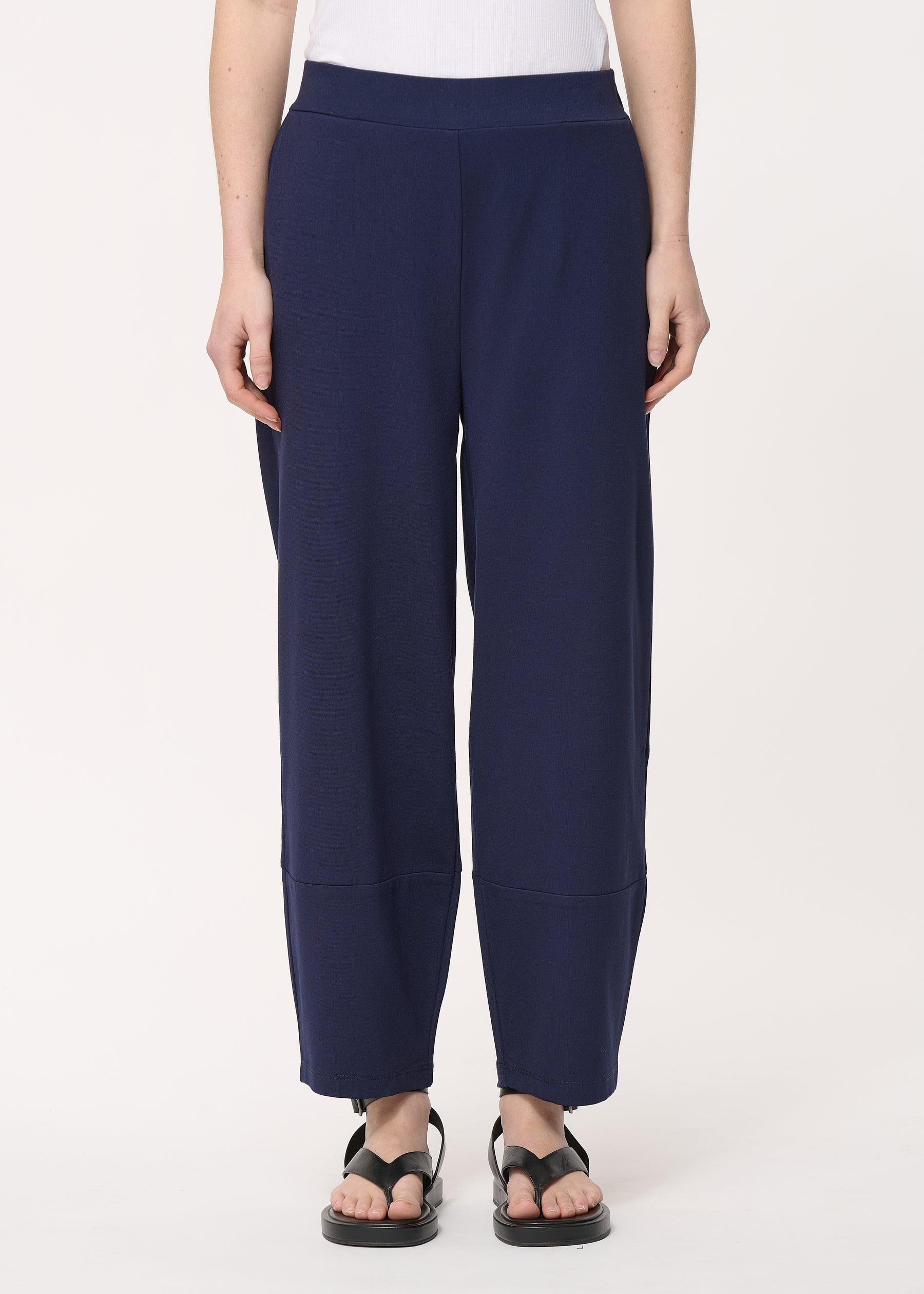 Pantalon bleu marine 7/8ème taille haute en jersey stretch - MARINE#couleur_MARINE