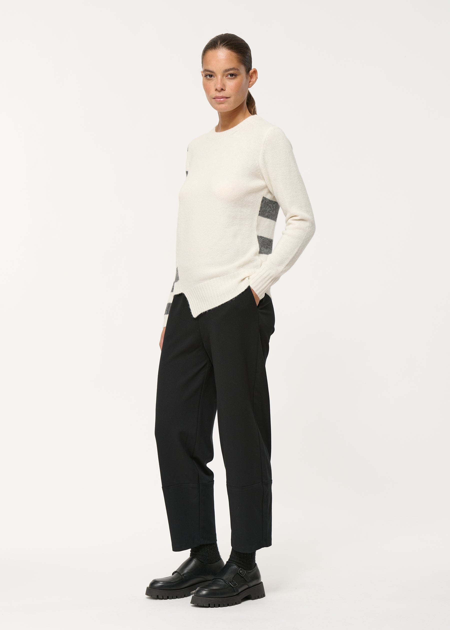 Pantalon noir 7/8ème taille haute en jersey stretch - NOIR#couleur_NOIR