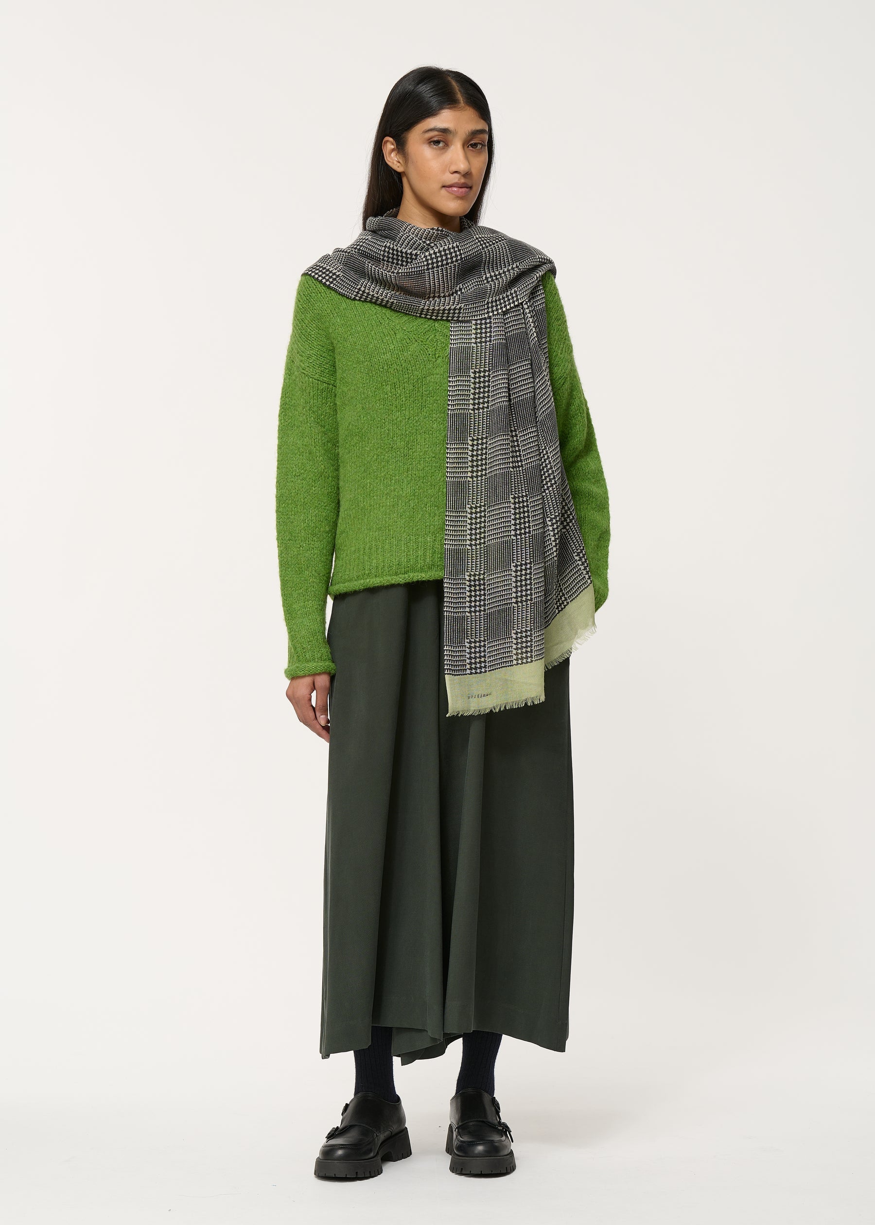 Écharpe imprimé pied-de-poule en laine - ANTHRACITE#couleur_ANTHRACITE