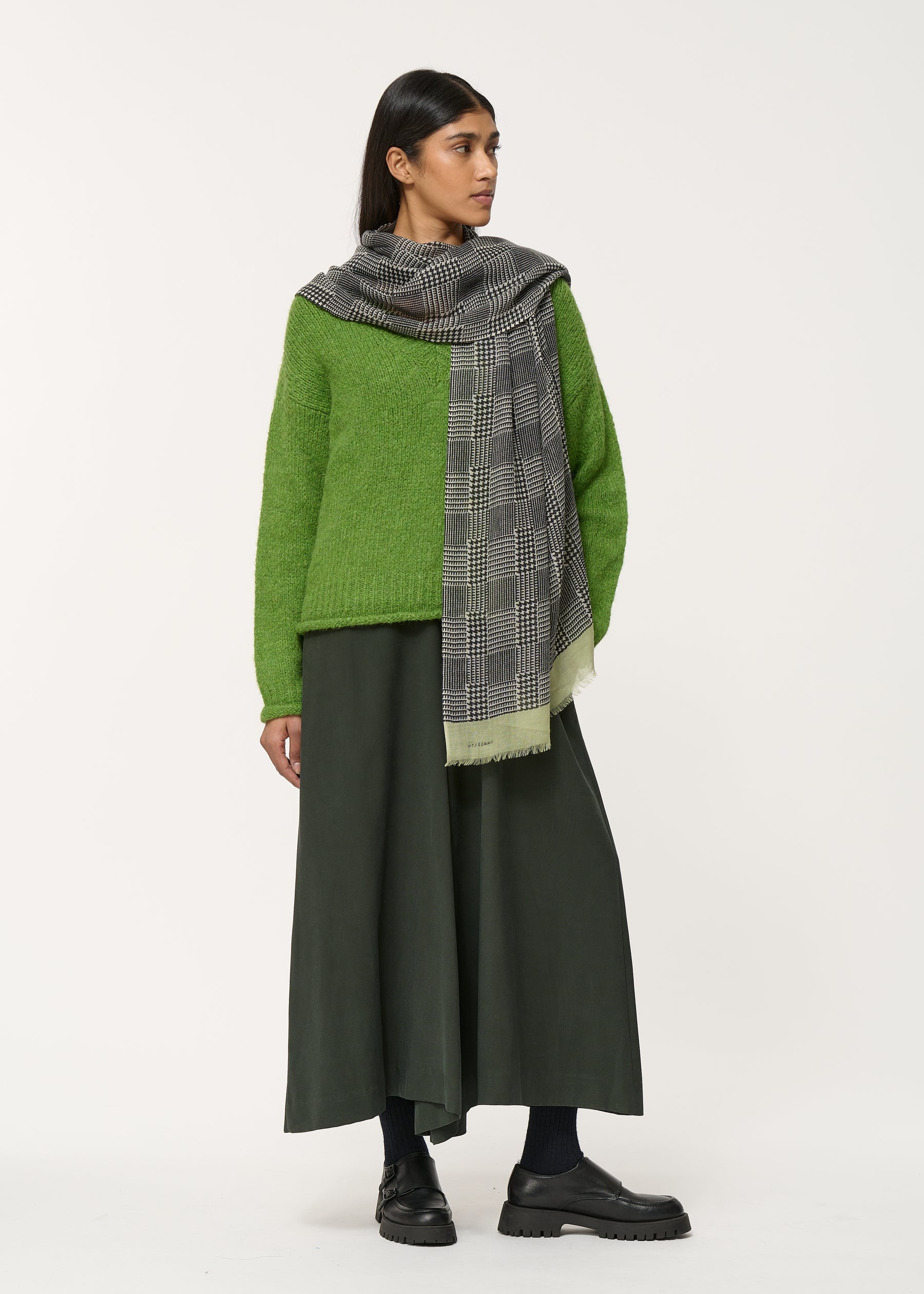 Écharpe imprimé pied-de-poule en laine - ANTHRACITE#couleur_ANTHRACITE