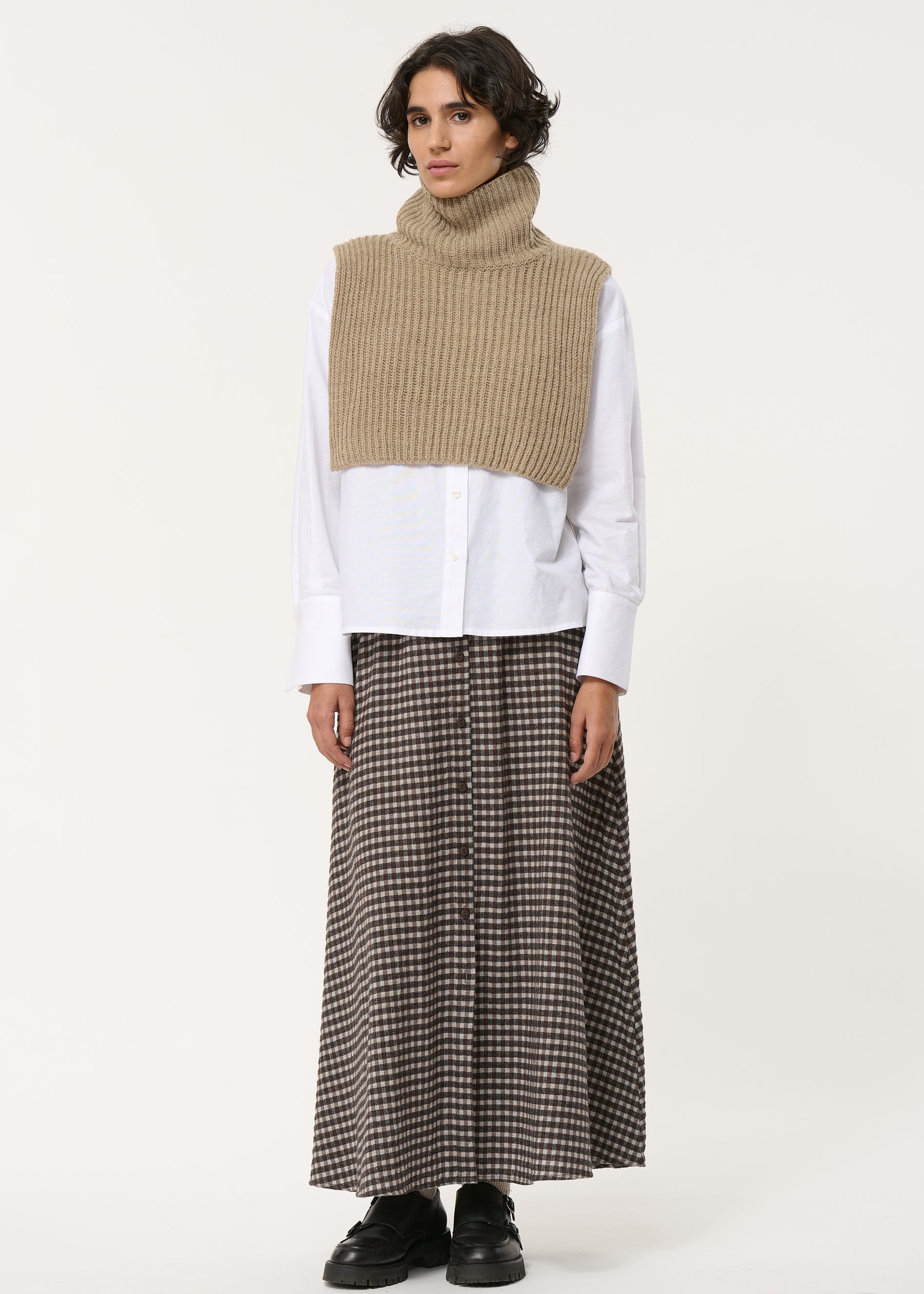 Plastron taupe col roulé - TAUPE#couleur_TAUPE