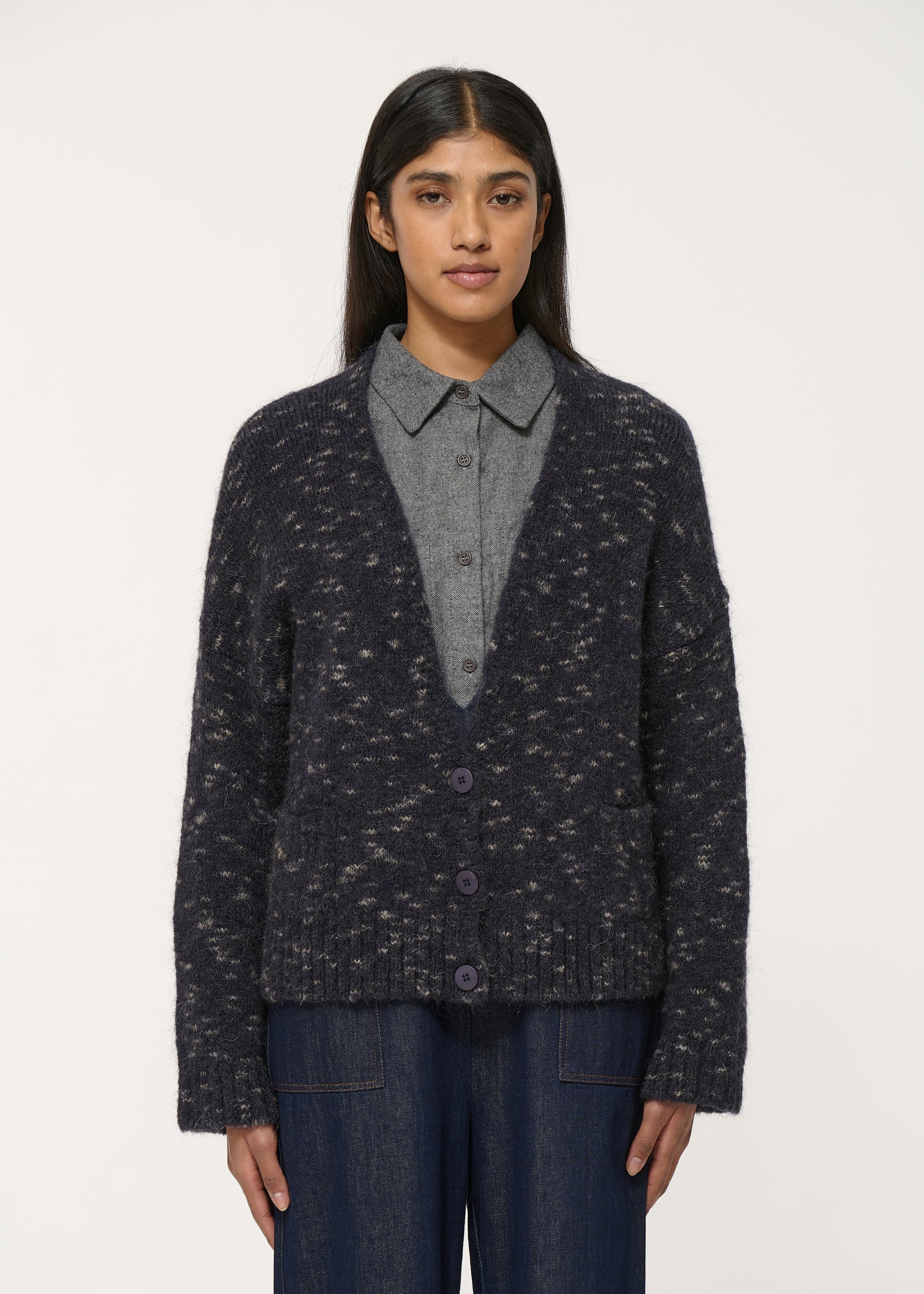 Gilet Ample Bleu Marine À Col V En Laine Et Mohair Humility