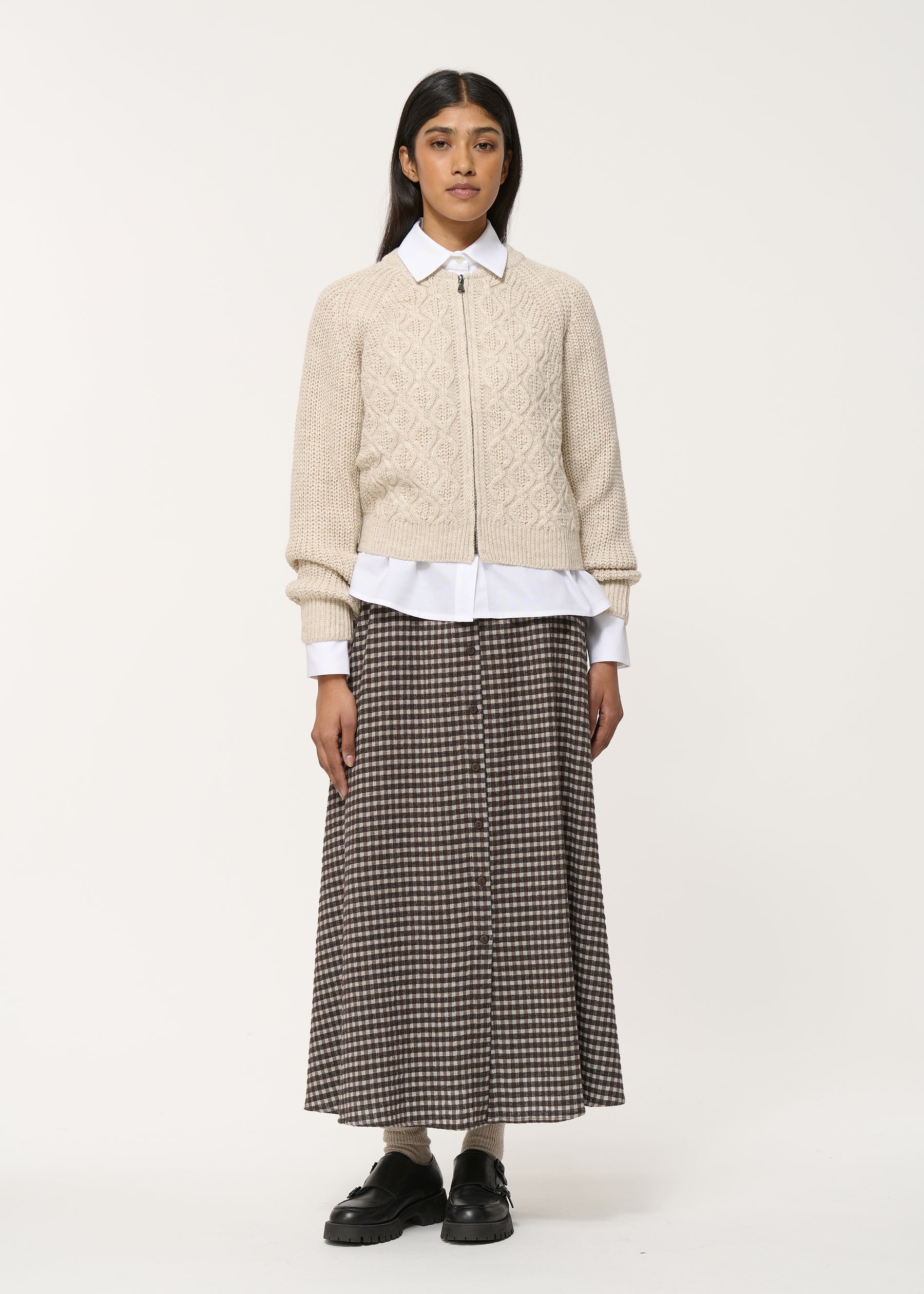 Gilet beige épais à torsades graphiques - MASTIC#couleur_MASTIC