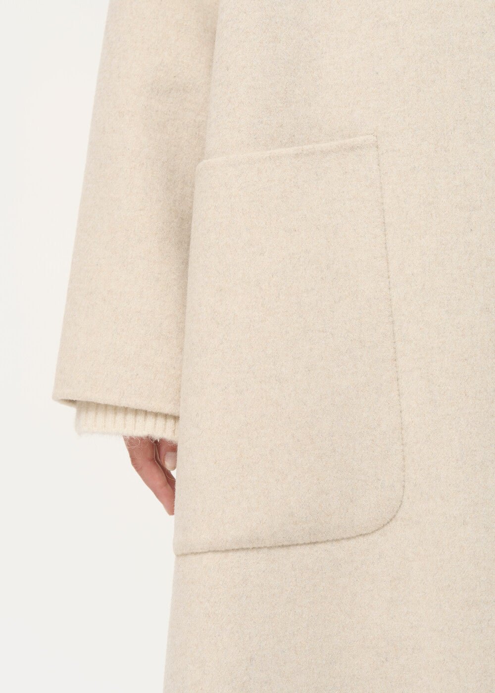 Manteau beige long ample et col tailleur - OFF WHITE#couleur_OFF WHITE