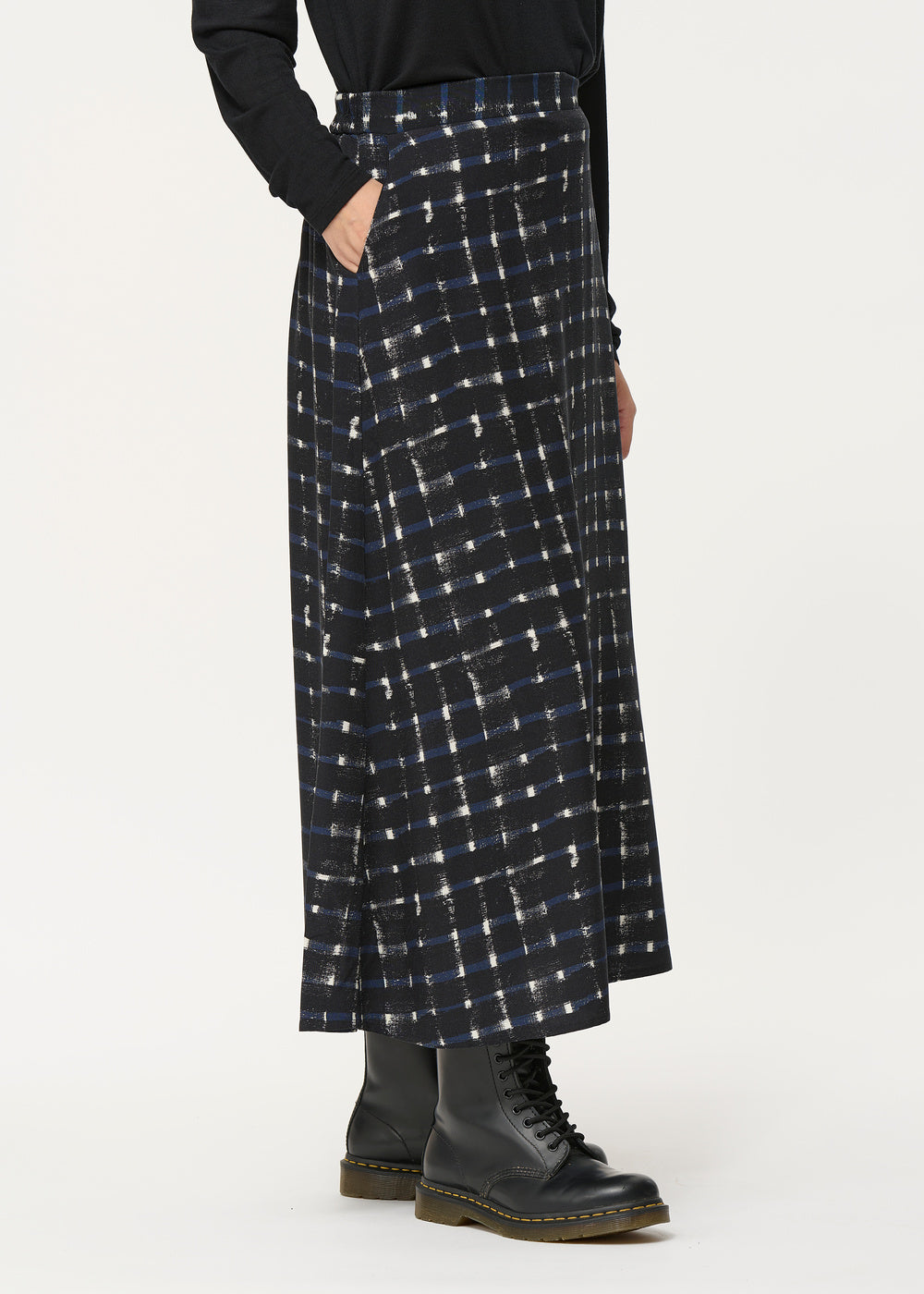 Jupe marine évasée à imprimé carreaux - MARINE#couleur_MARINE