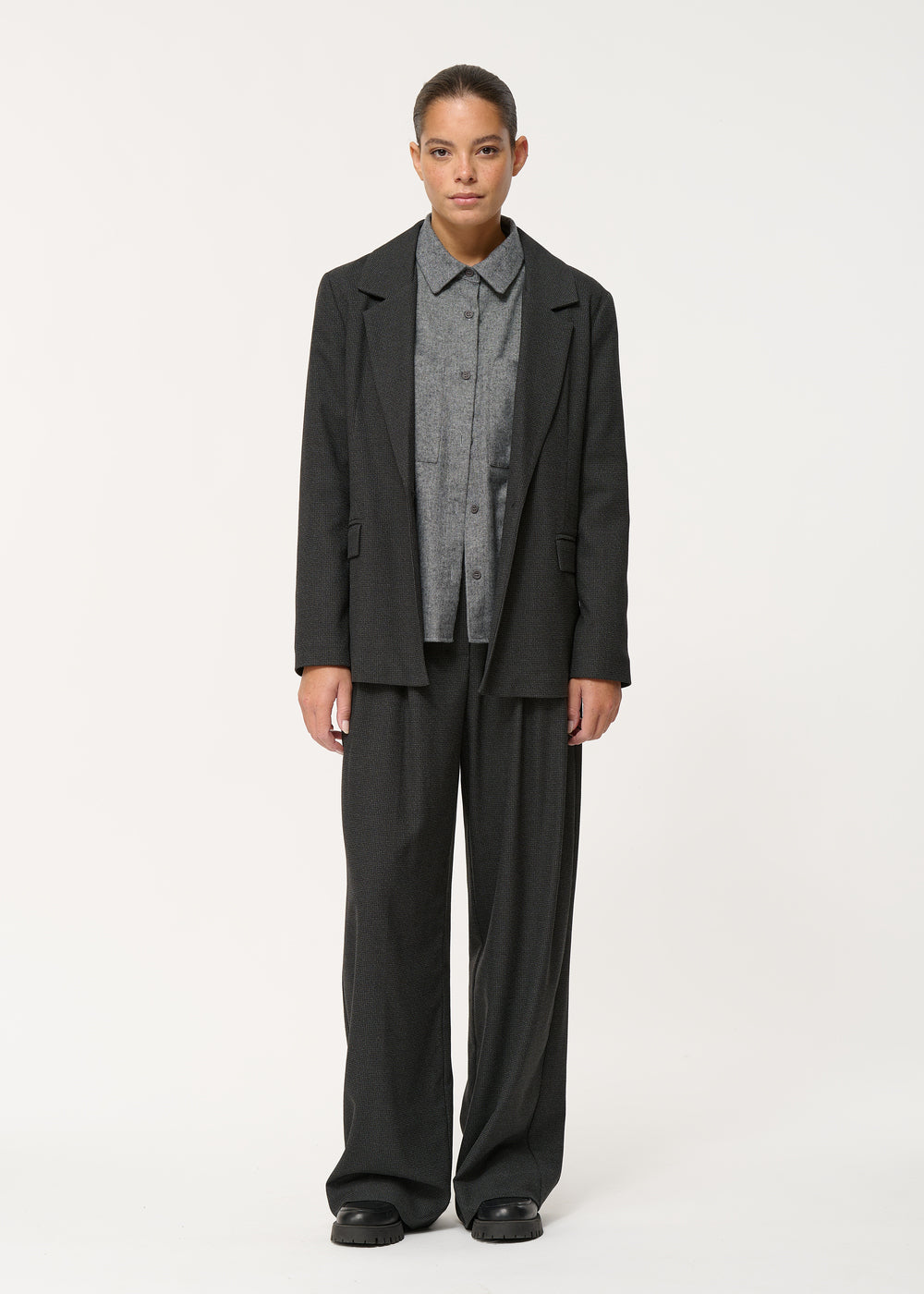 Pantalon large bleu foncé à motif pied-de-puce - ABYSSE#couleur_ABYSSE