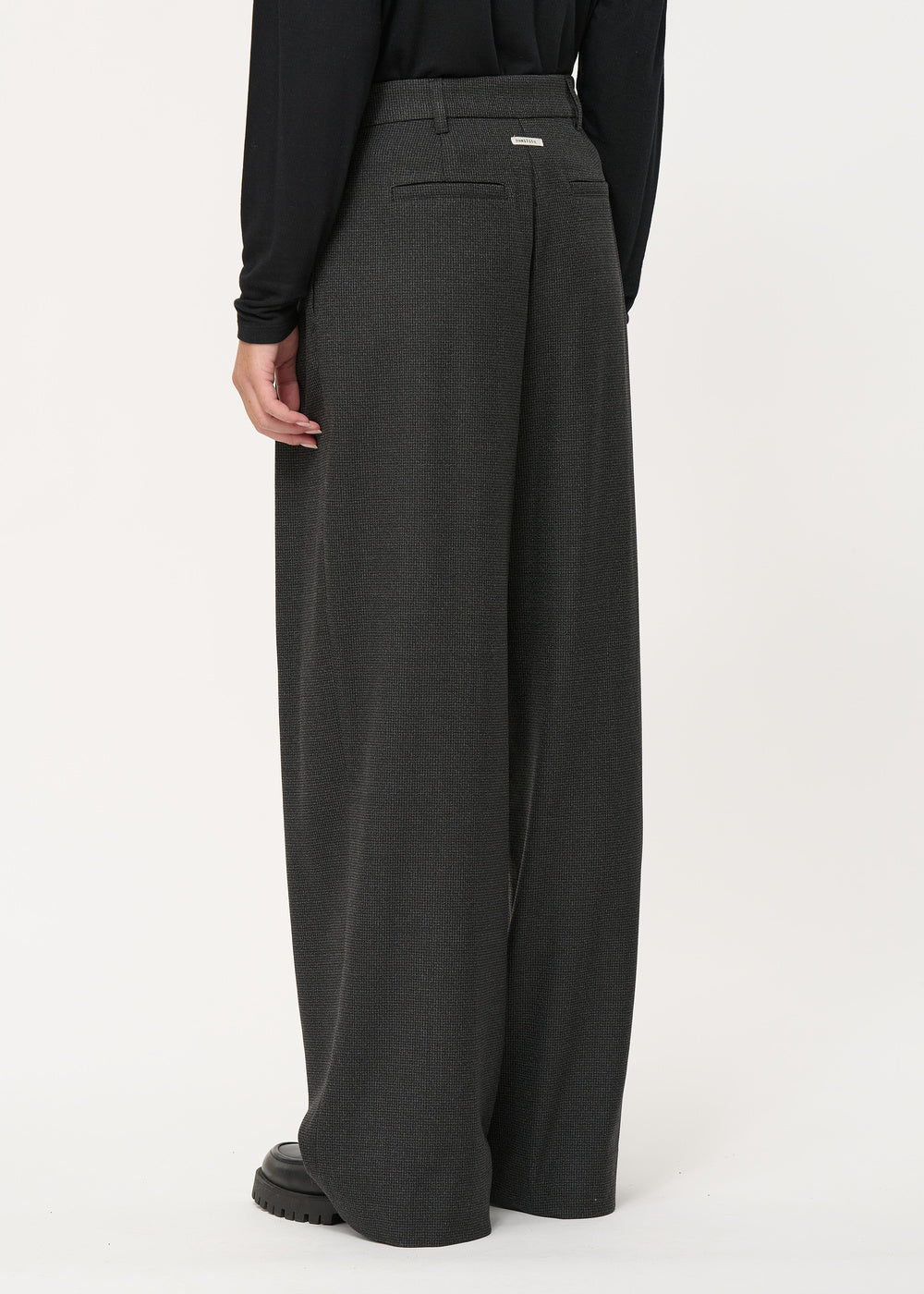 Pantalon large bleu foncé à motif pied-de-puce - ABYSSE#couleur_ABYSSE