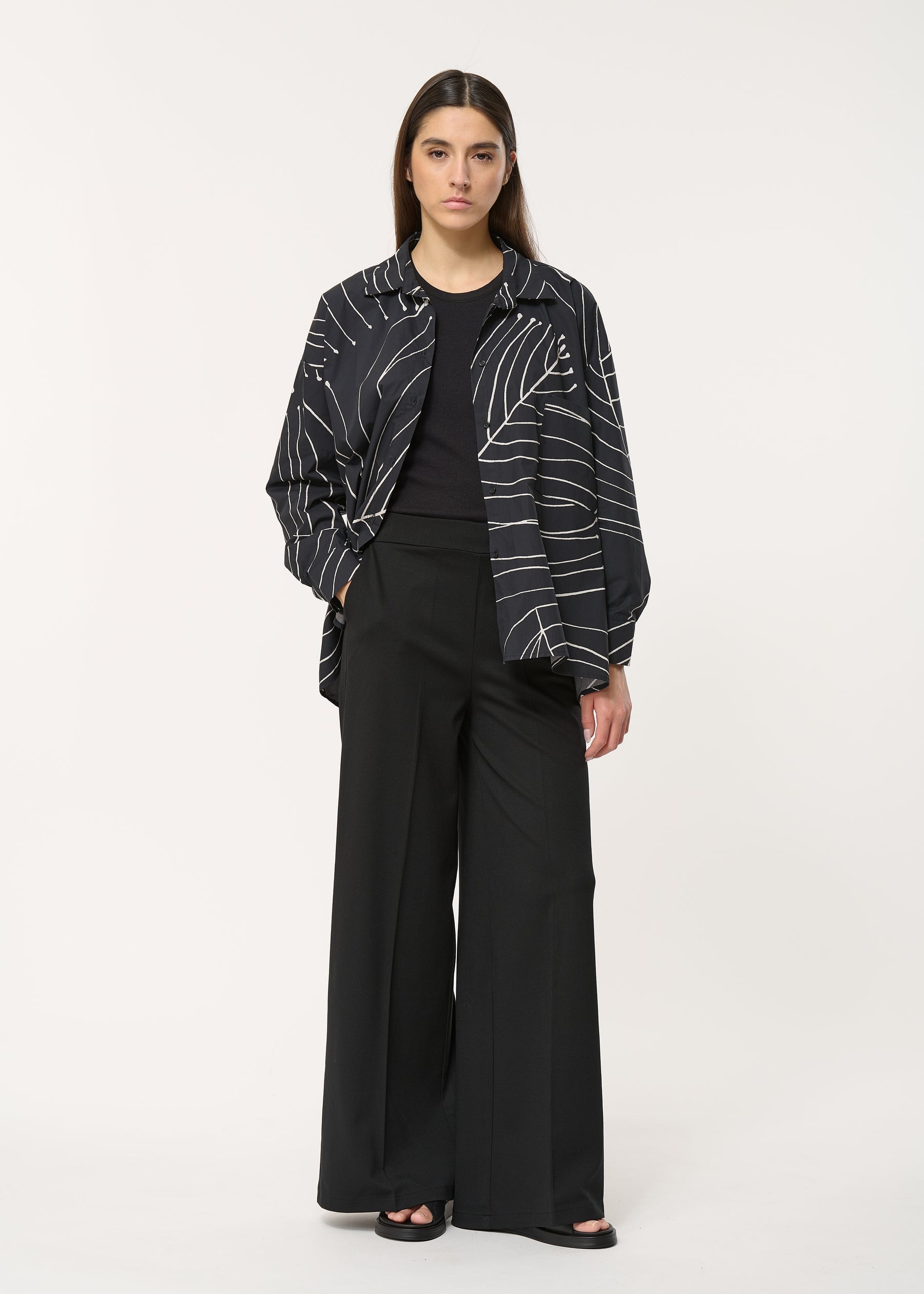 Pantalon large noir en jersey milano - NOIR#couleur_NOIR