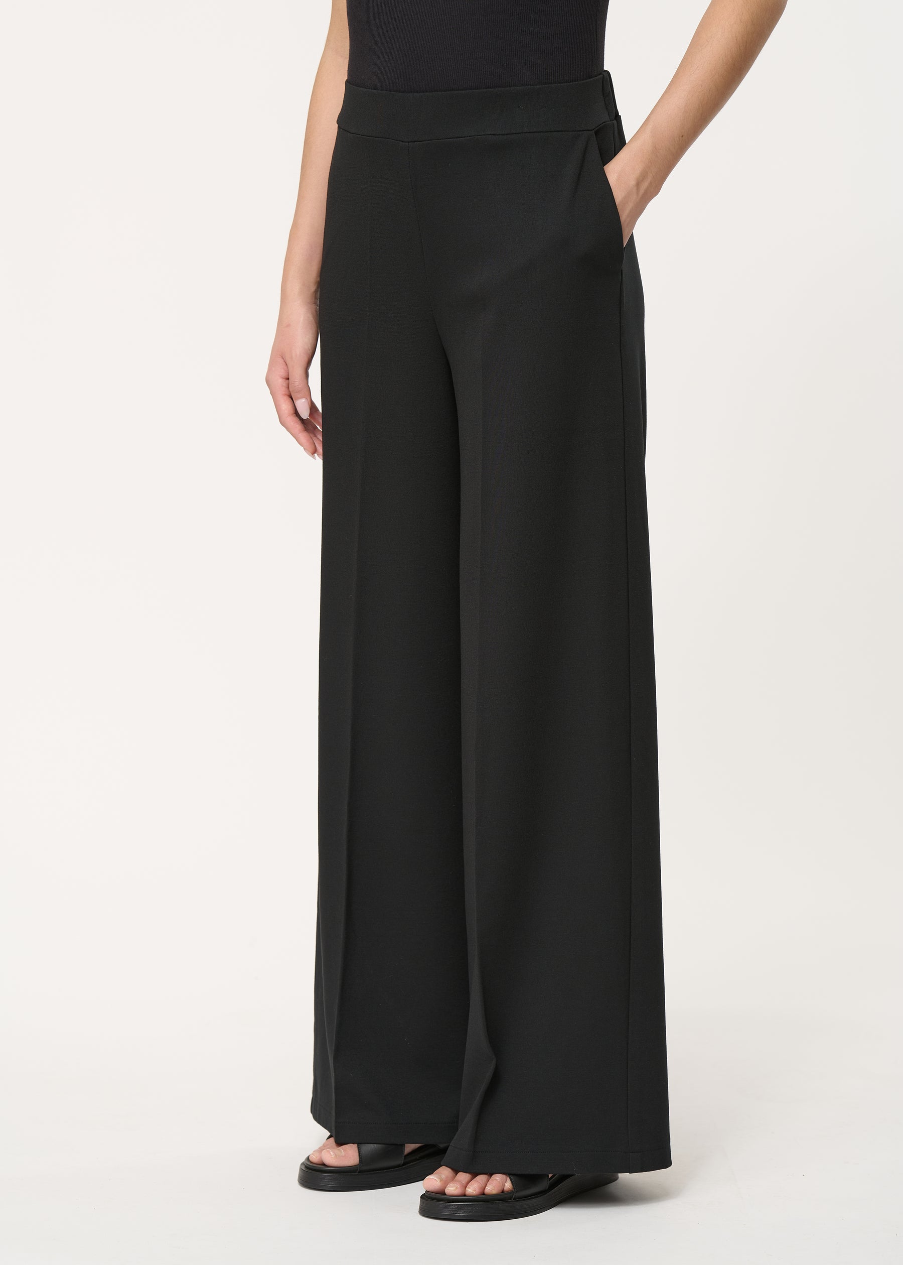 Pantalon large noir en jersey milano - NOIR#couleur_NOIR