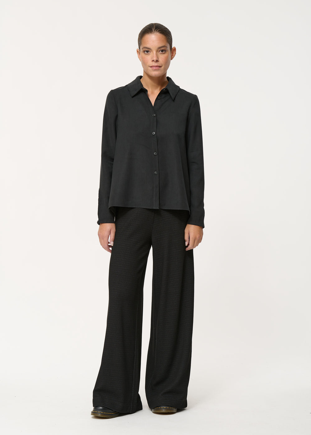 Pantalon large noir en jersey ceinture élastiquée - NOIR#couleur_NOIR