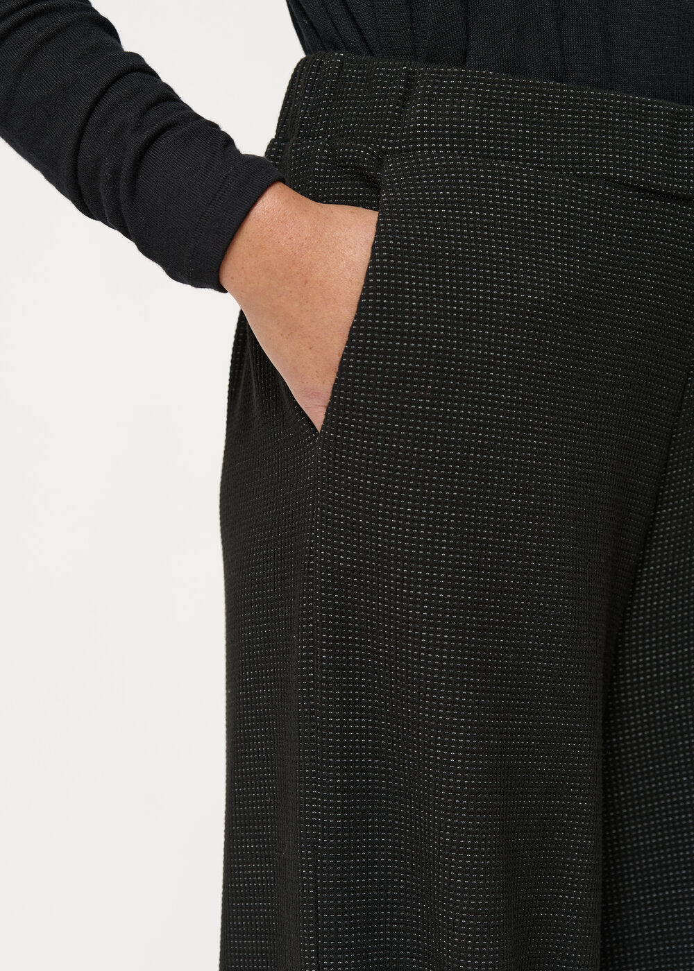 Pantalon large noir en jersey ceinture élastiquée - NOIR#couleur_NOIR