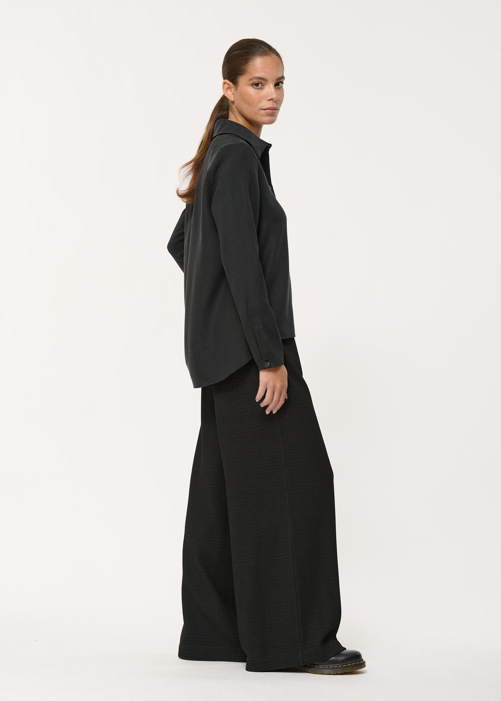 Pantalon large noir en jersey ceinture élastiquée - NOIR#couleur_NOIR