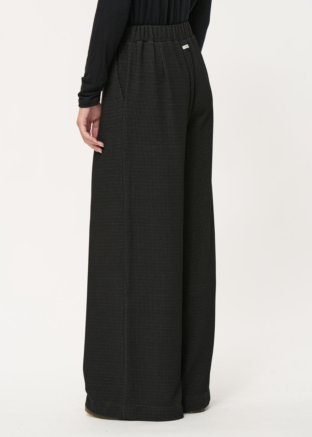 Pantalon large noir en jersey ceinture élastiquée - NOIR#couleur_NOIR