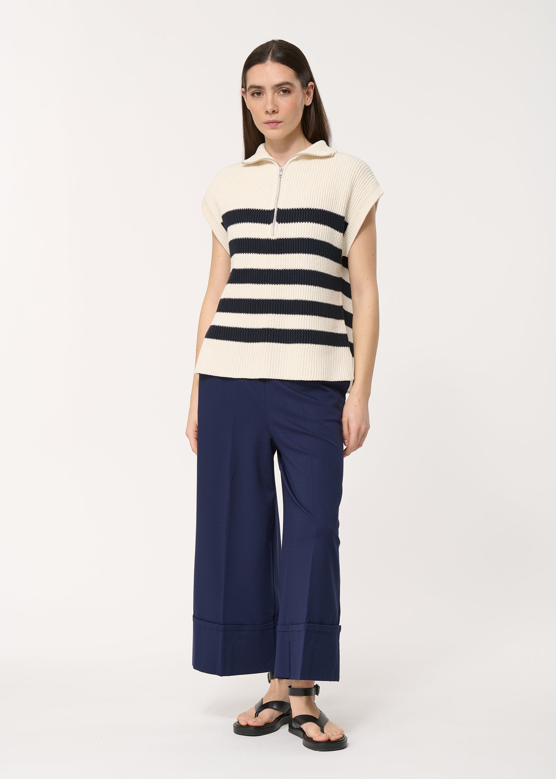 Pantalon large bleu marine longueur 7/8ème - MARINE#couleur_MARINE