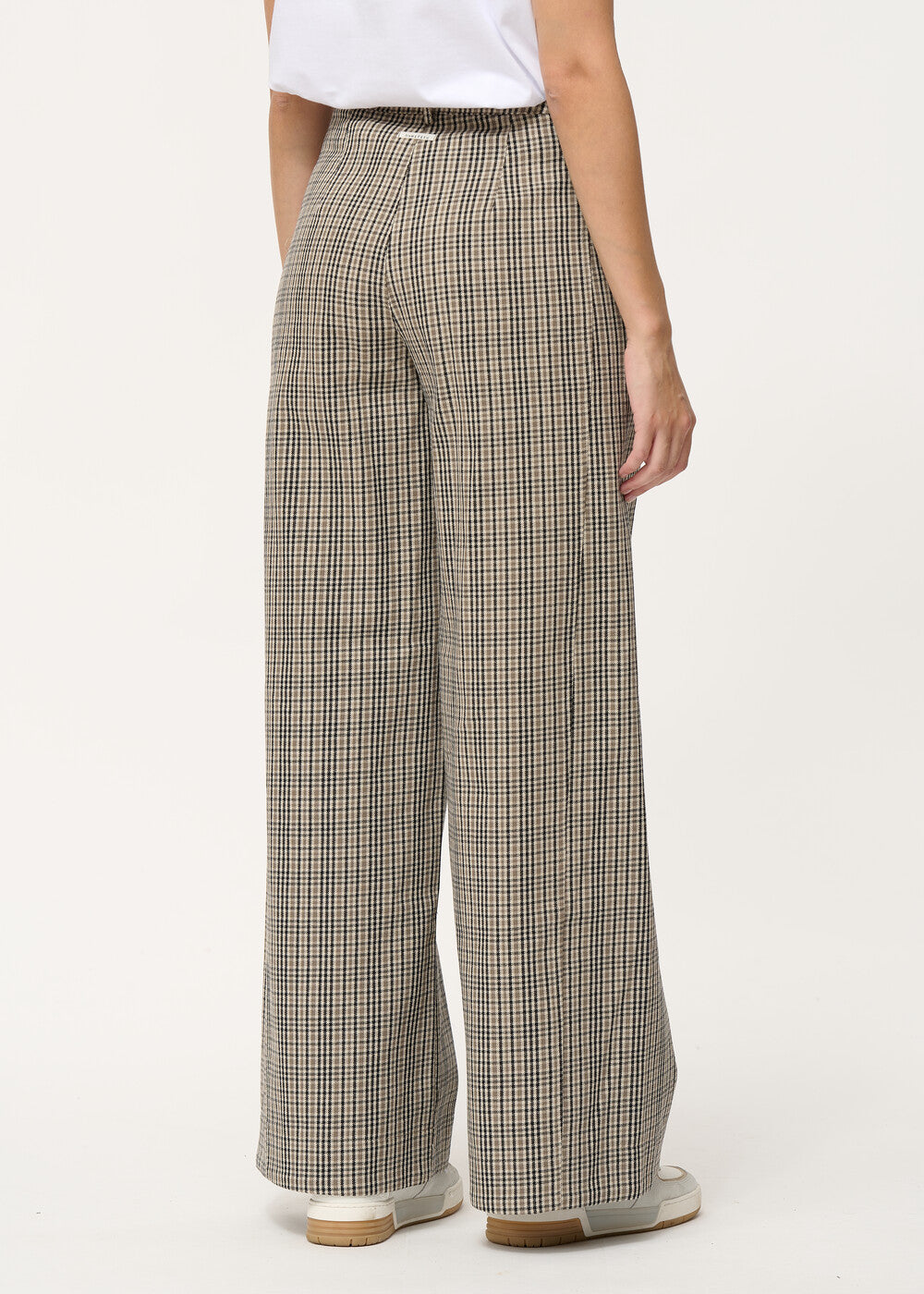 Pantalon large gris à carreaux en coton - SABLE#couleur_SABLE