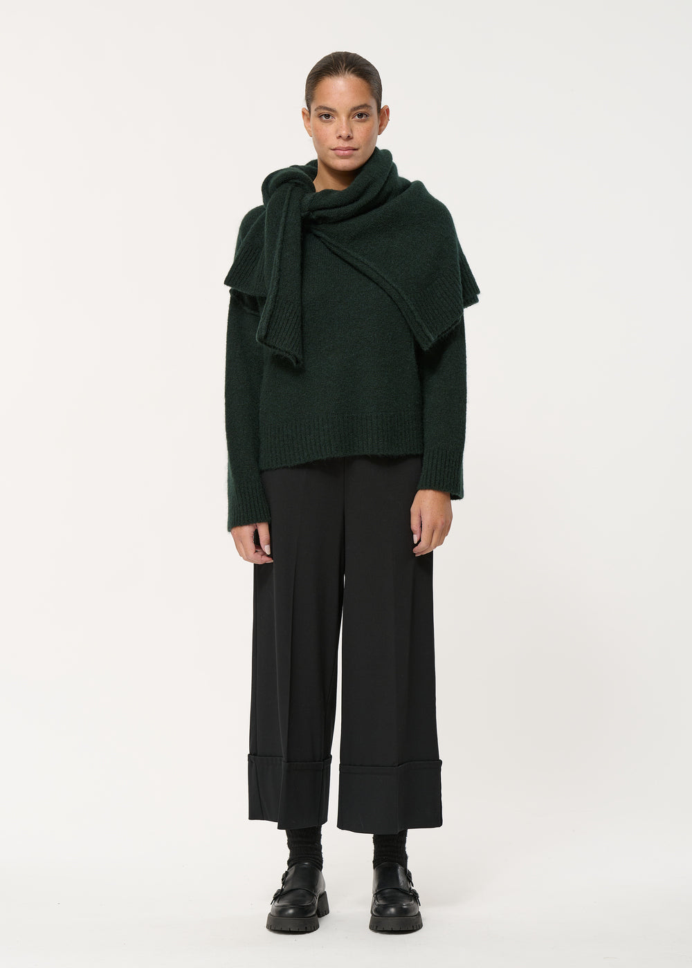 Pull blanc oversize en laine et mohair - FORET#couleur_FORET