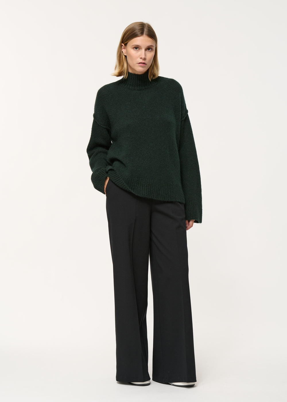 Pull vert oversize col montant en laine et mohair - FORET#couleur_FORET