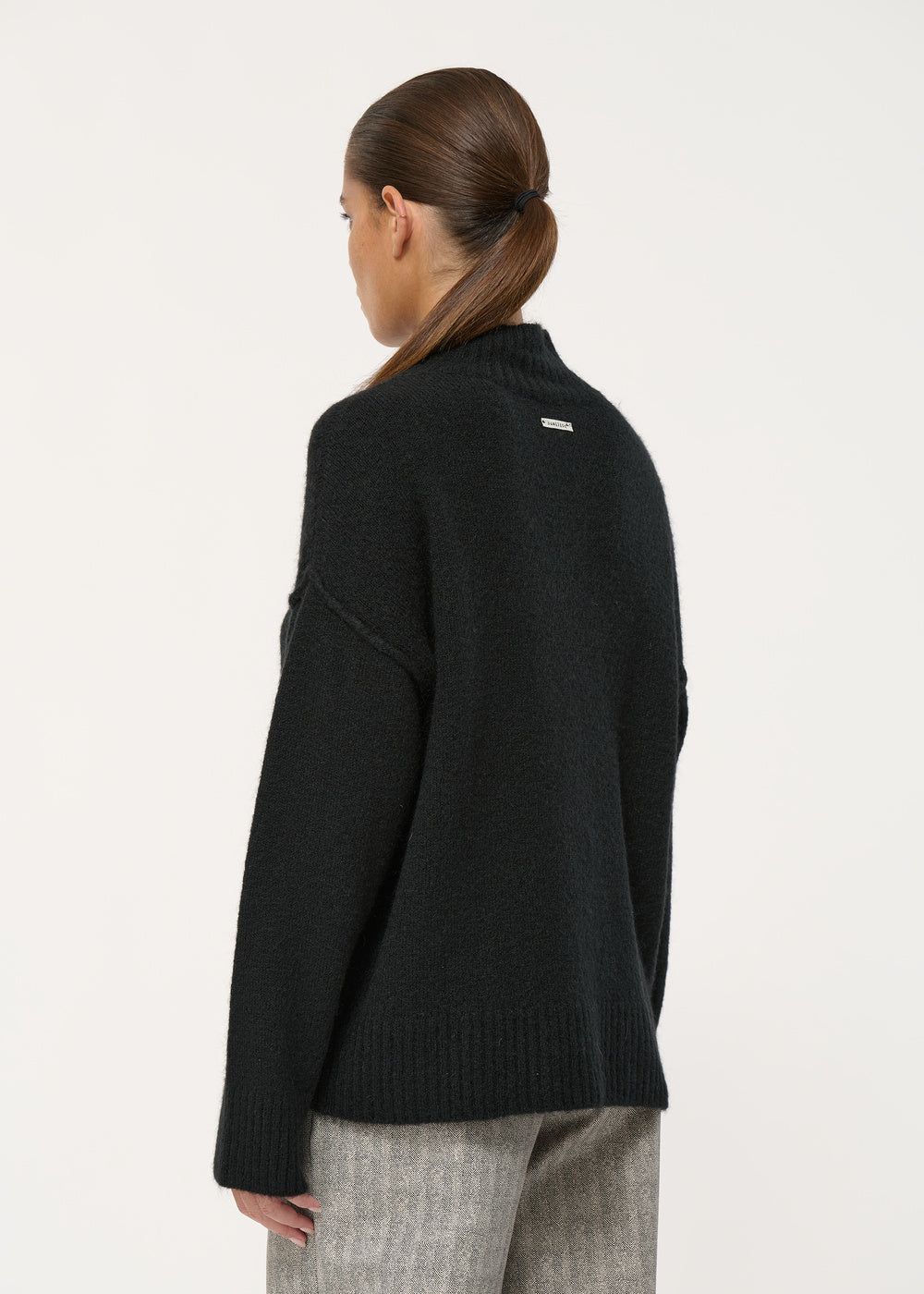 Pull noir oversize col montant en laine et mohair - NOIR#couleur_NOIR