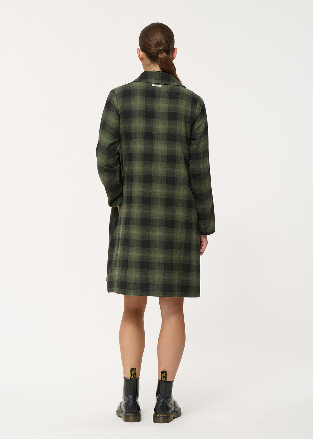 Robe courte verte col chemise à imprimé carreaux - FORET#couleur_FORET