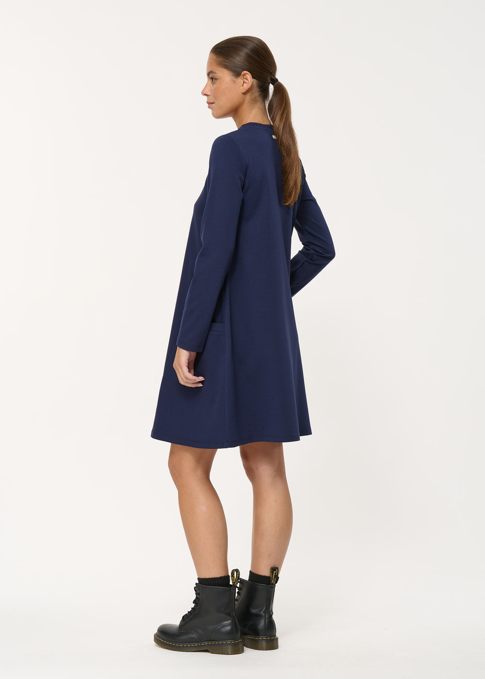 Robe courte trapèze bleu marine à encolure ronde - MARINE#couleur_MARINE