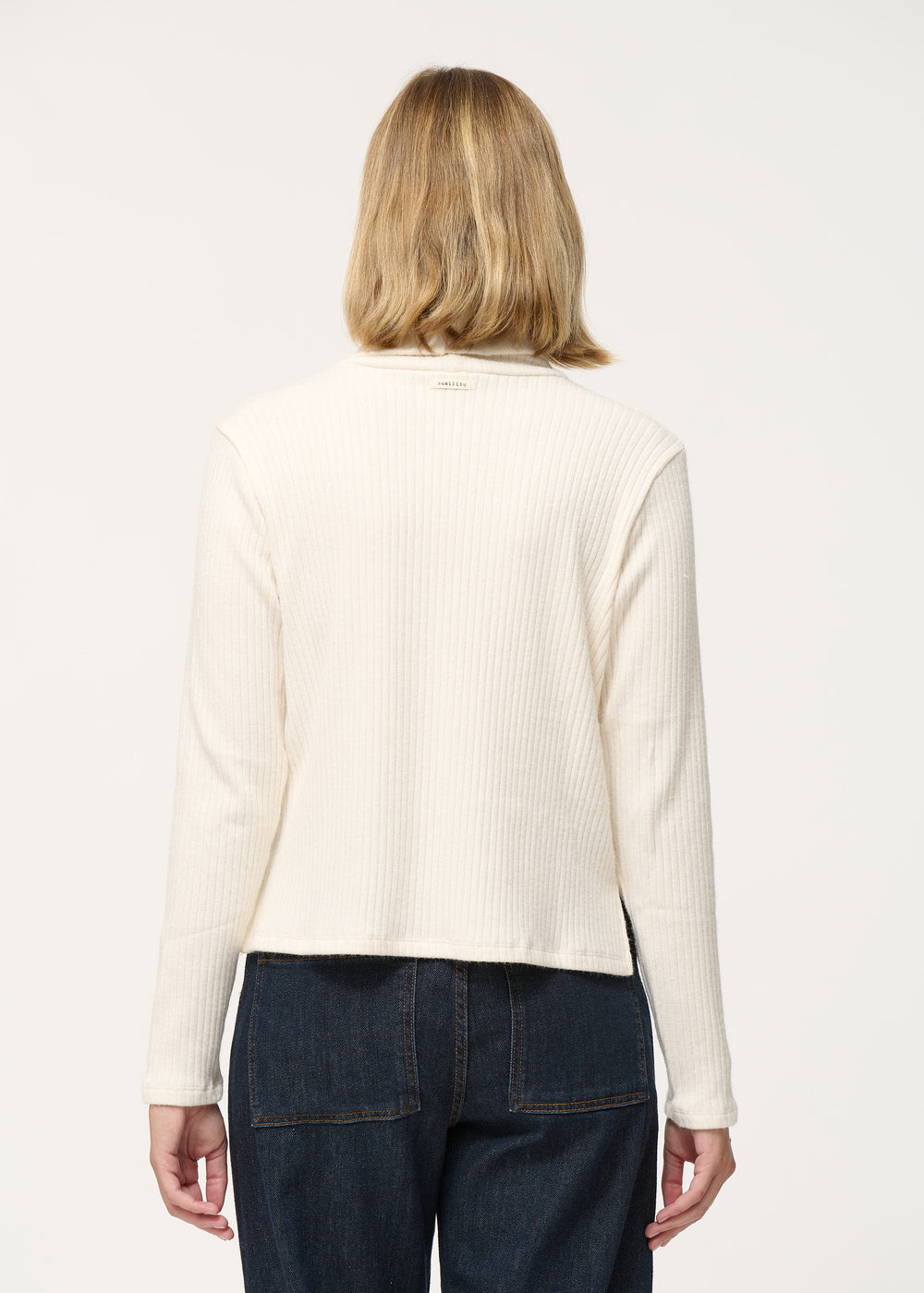 T-shirt blanc maille côtelée col roulé - OFF WHITE#couleur_OFF WHITE