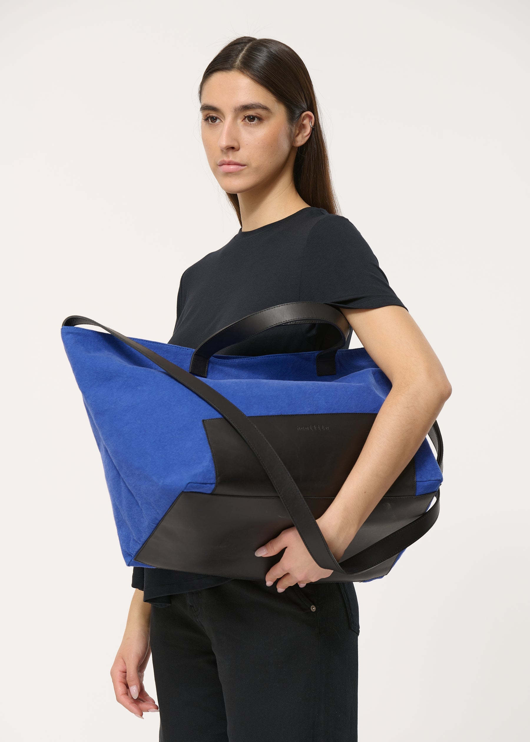 Sac cabas bleu bi-matière - INDIGO#couleur_INDIGO