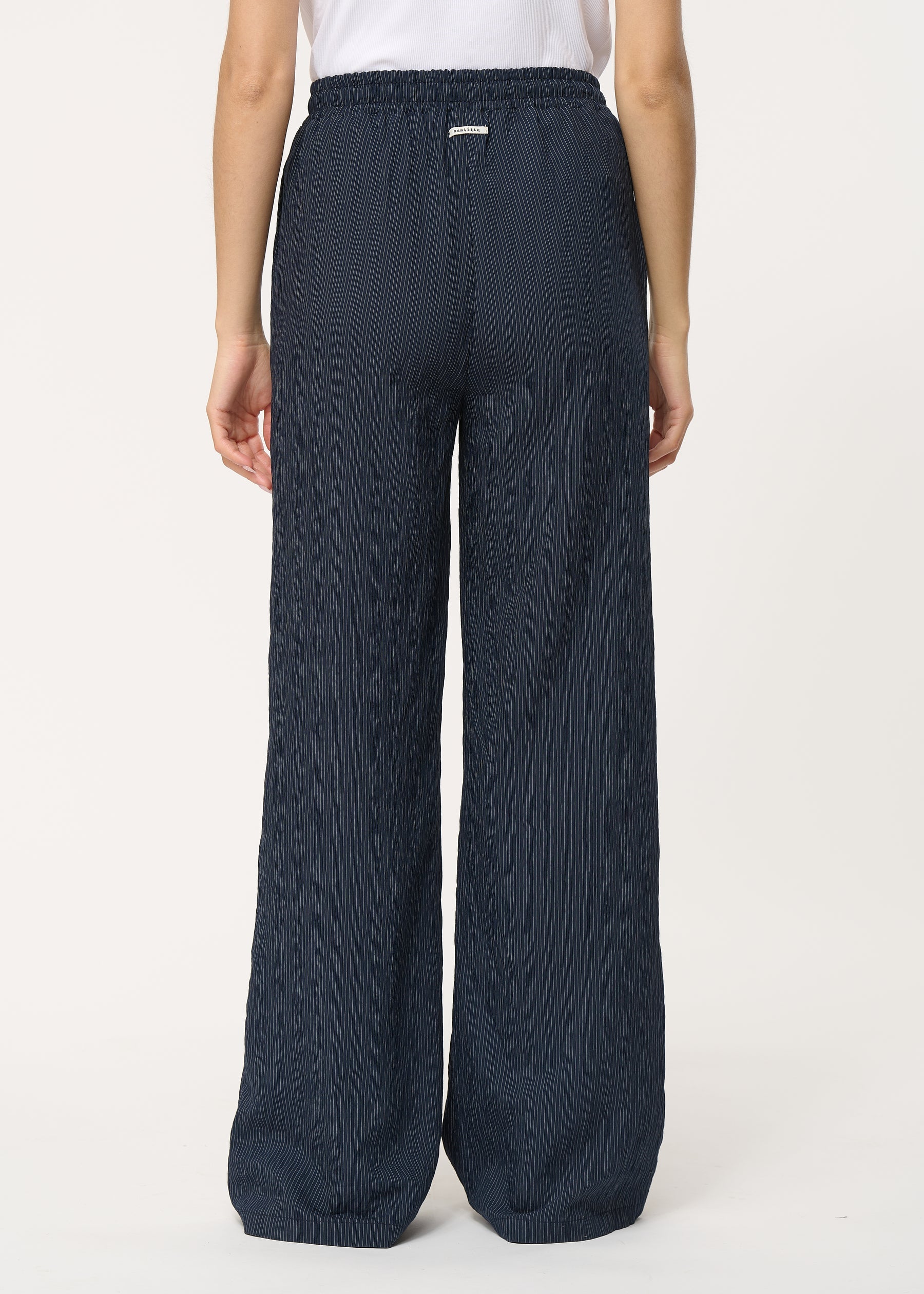 Pantalon bleu marine à fines rayures taille élastiquée - MARINE#couleur_MARINE