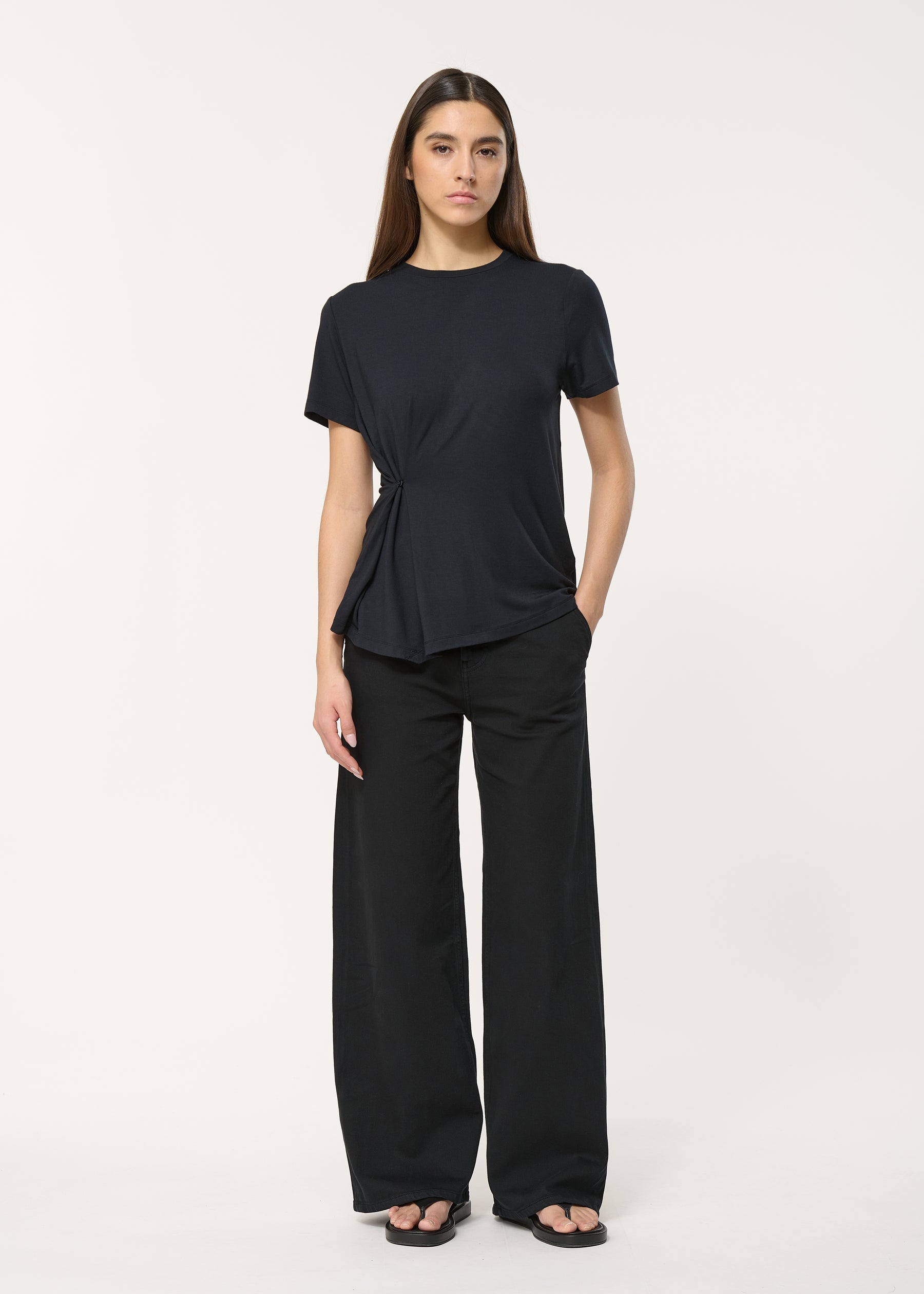 Jean noir large taille haute en coton biologique - NOIR#couleur_NOIR