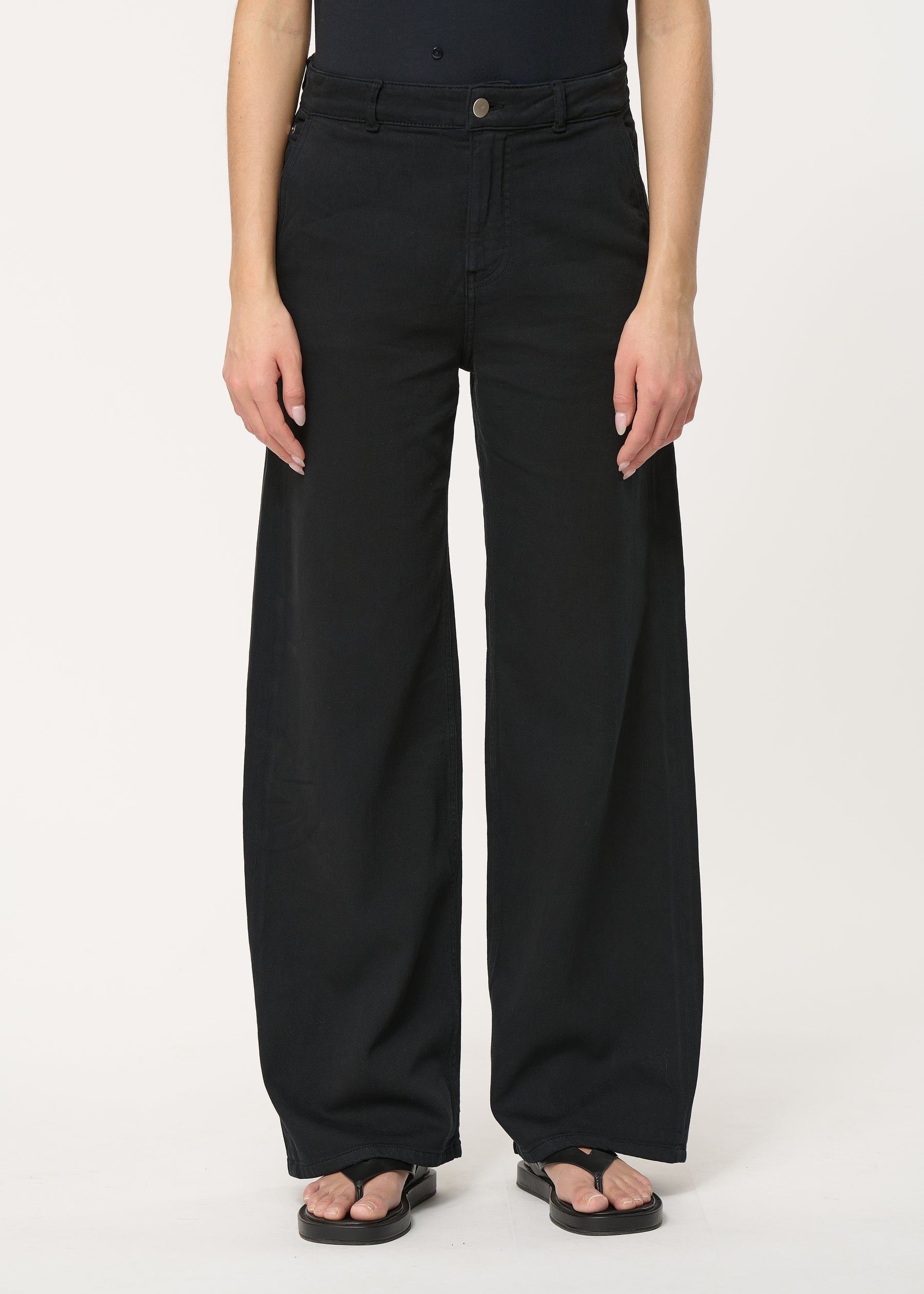 Jean noir large taille haute en coton biologique - NOIR#couleur_NOIR