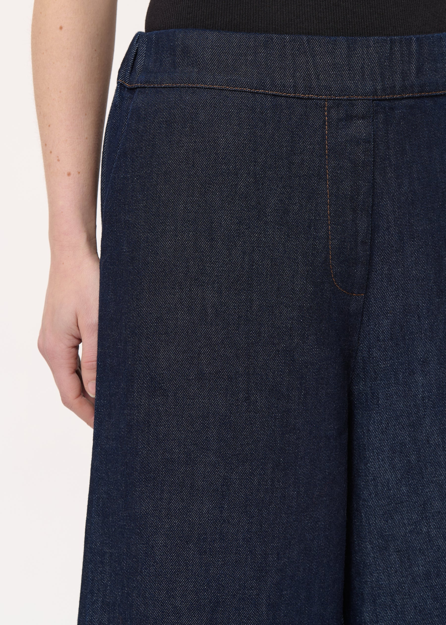 Pantalon large en denim brut longueur 7/8ème - BLEU DENIM#couleur_BLEU DENIM