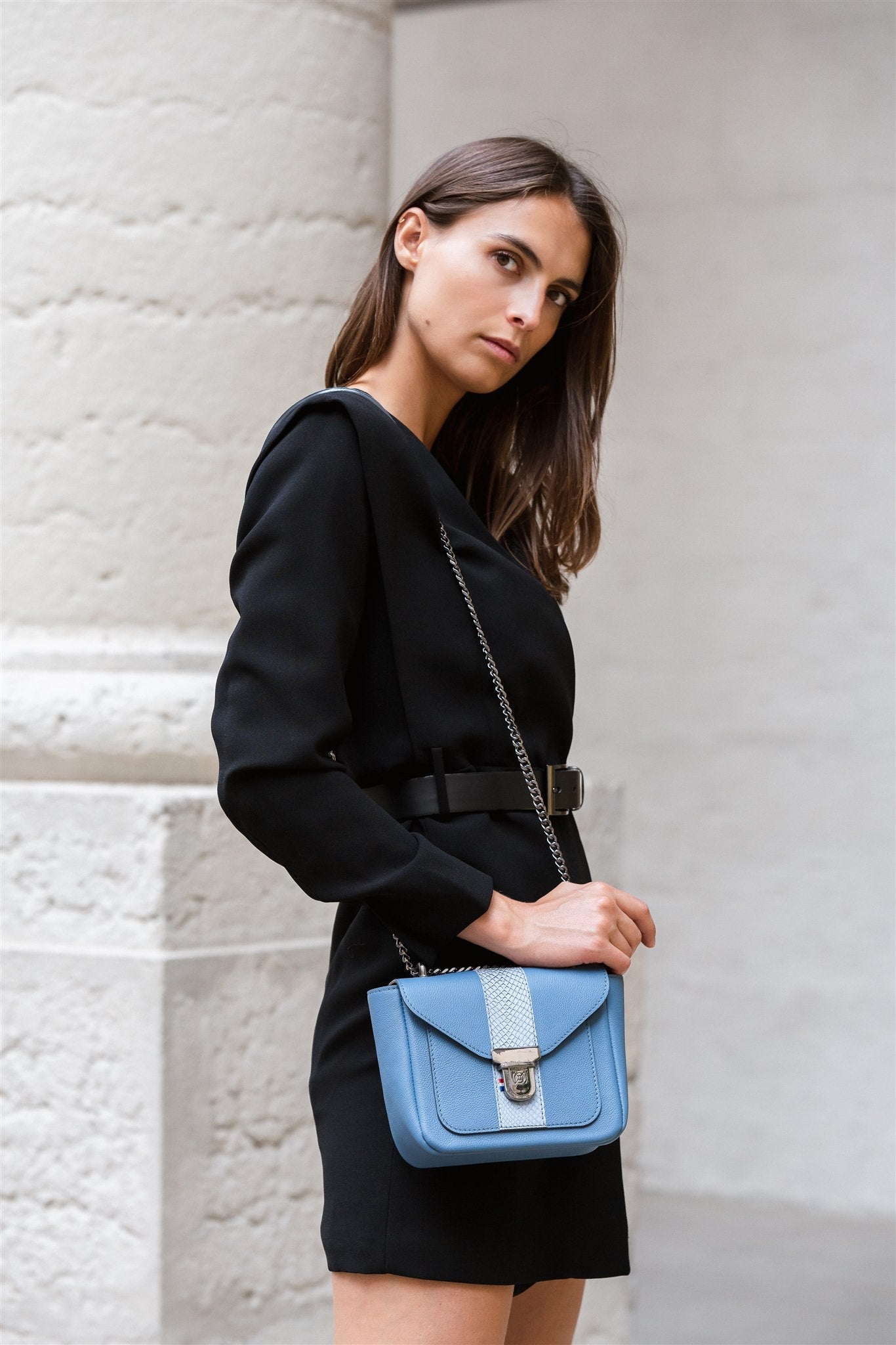 mini sac bandoulière cuir bleu 