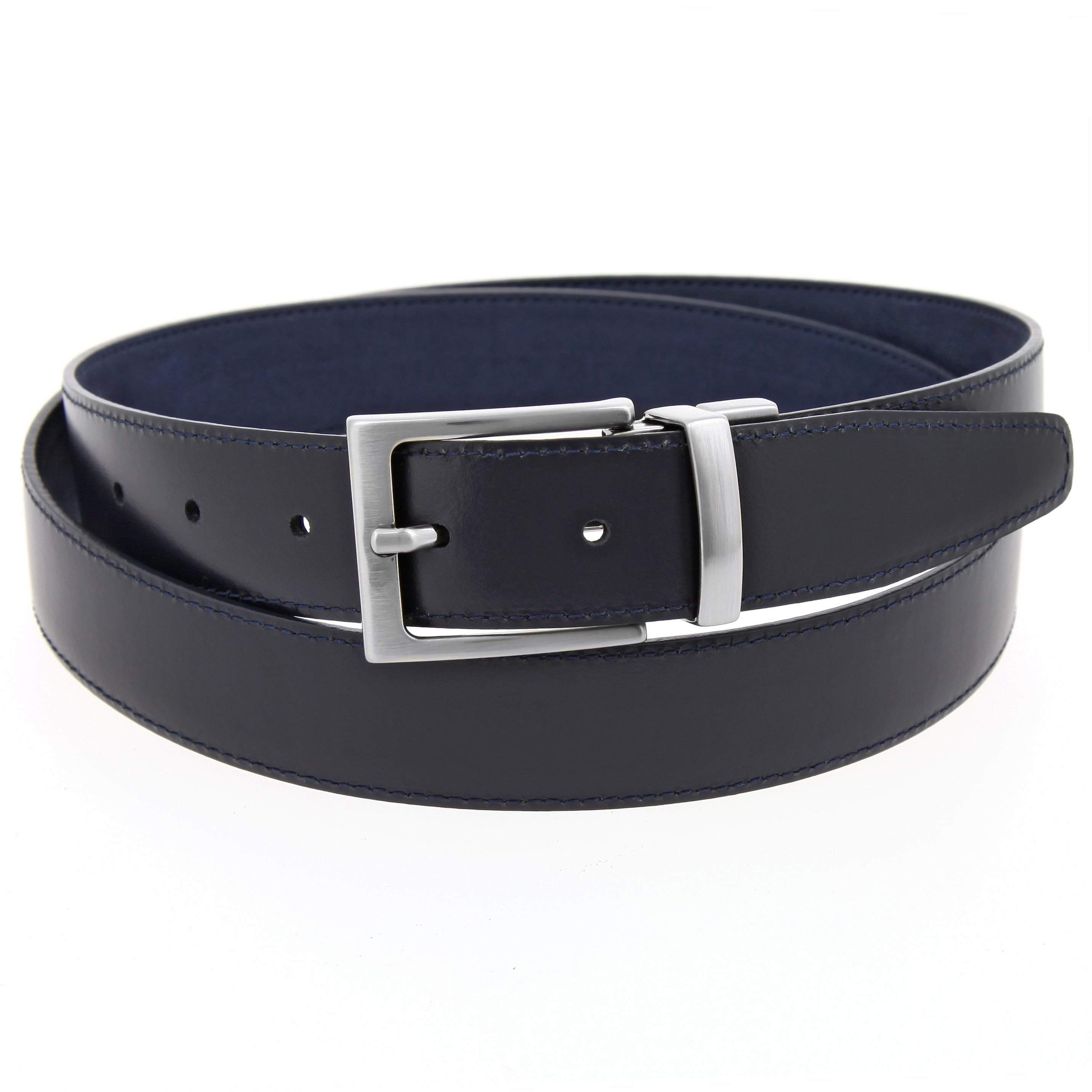 Ceinture réversible bleu marine cuir et nubuck - Clint