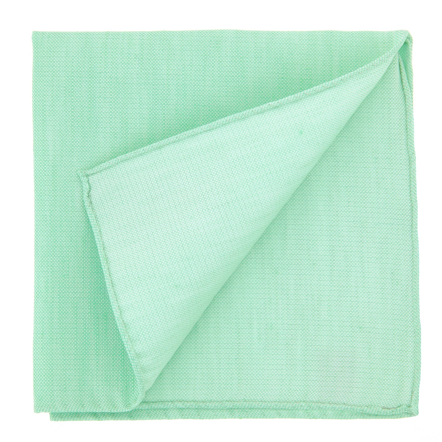 Pochette de costume vert aqua en soie et lin nattés Bergame