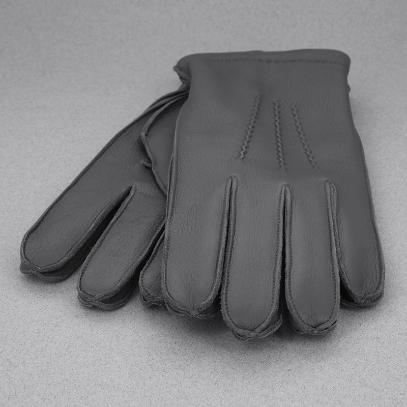 Gants en cuir gris et doublure cachemire