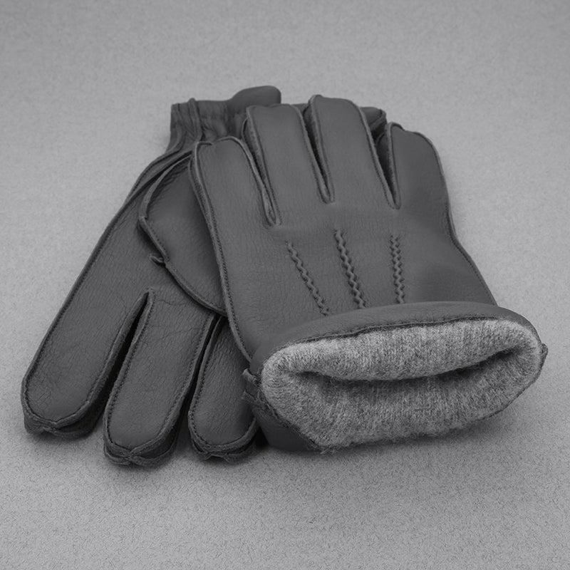 Gants en cuir gris et doublure cachemire