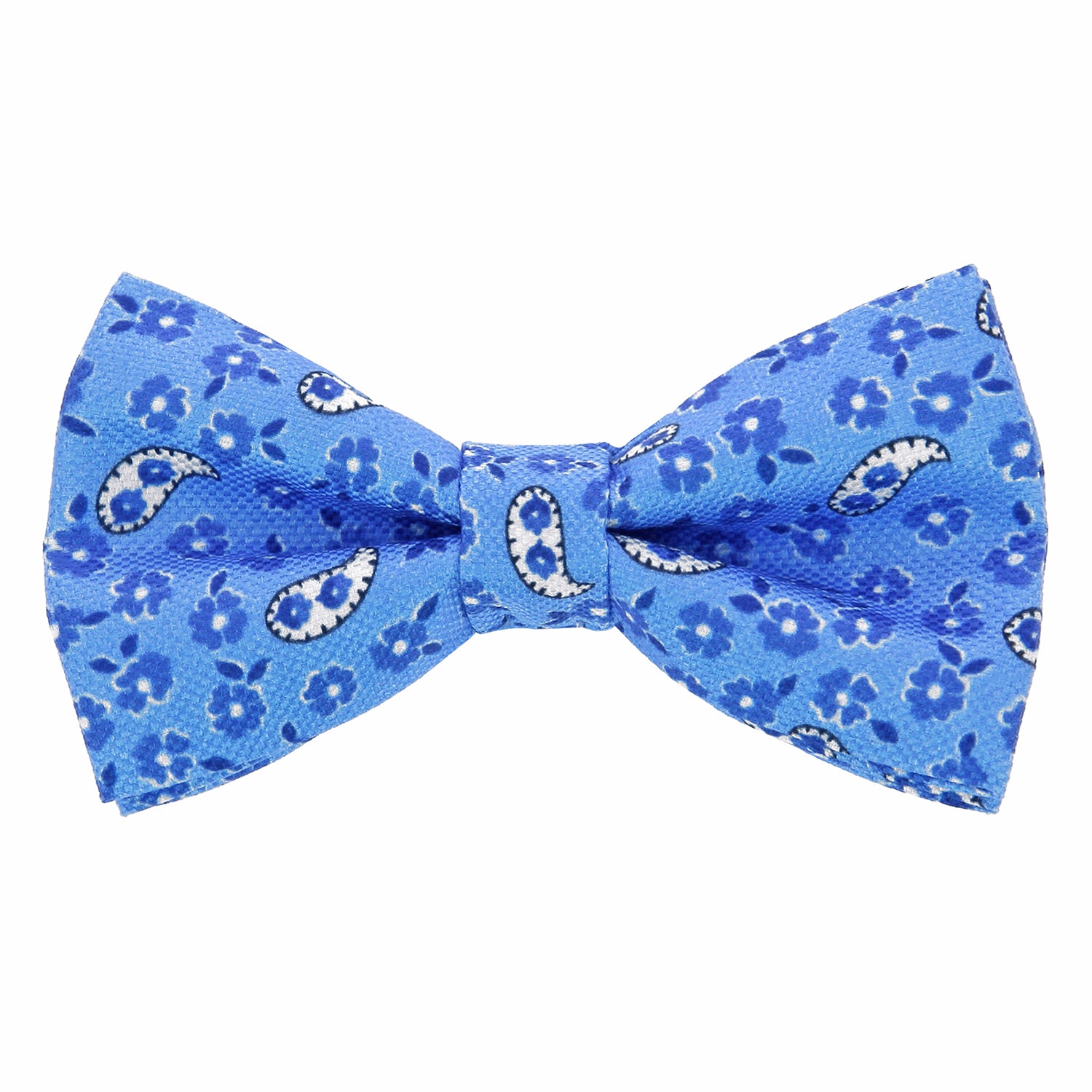 Noeud papillon motif cachemire et fleurs bleu ciel