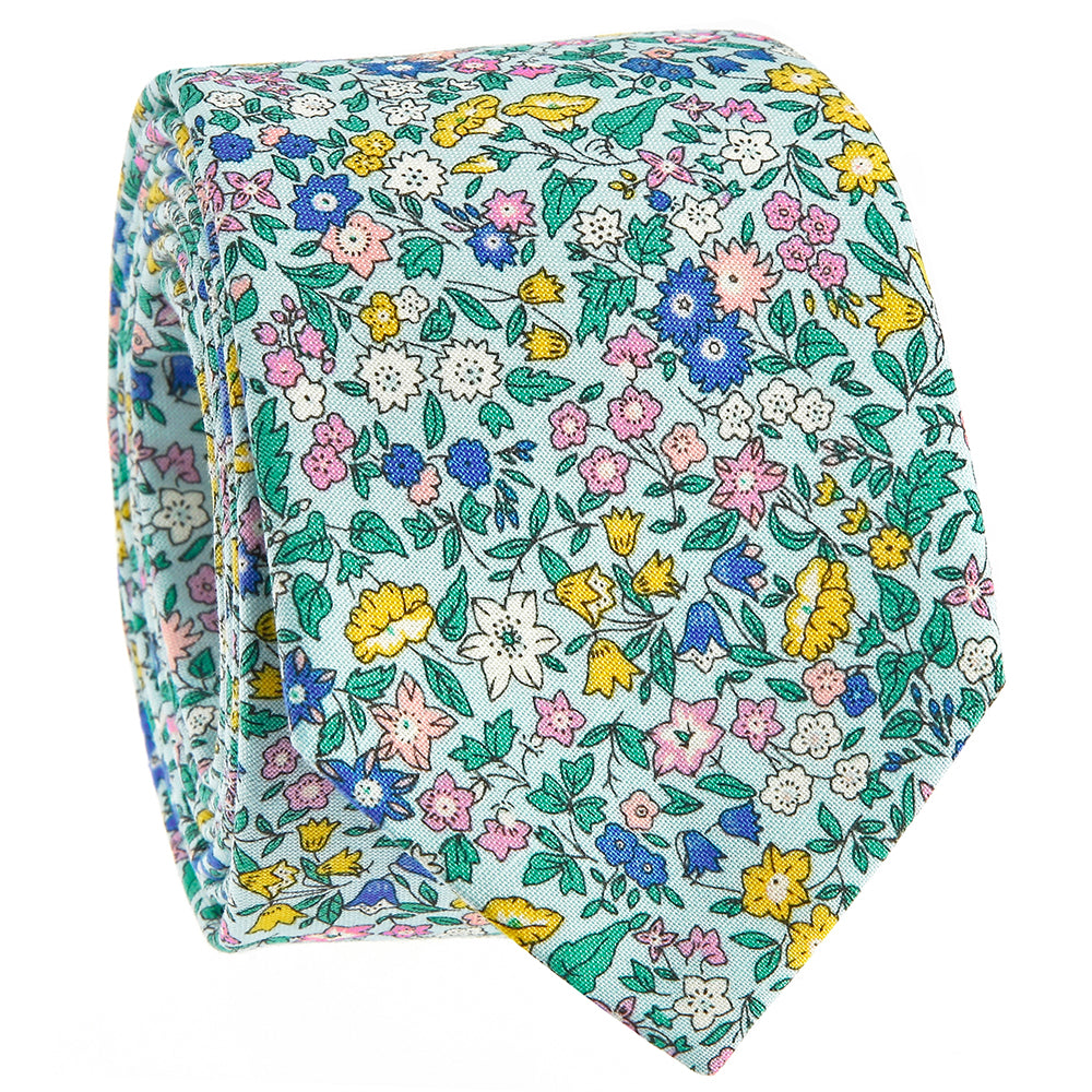 Cravate Liberty verte - fleurs des champs